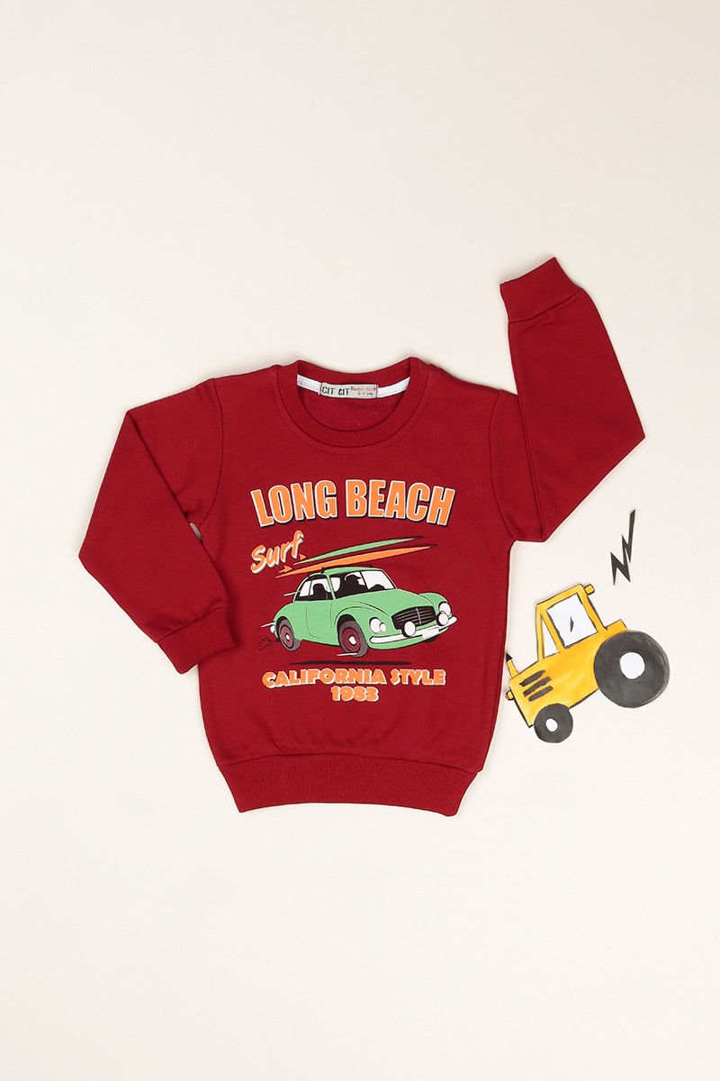 Bordo İçi Şardonlu Long Baskılı Erkek Çocuk Sweat 81166