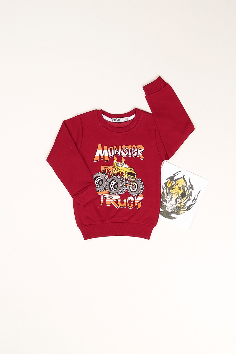 Bordo İçi Şardonlu Monster Baskılı Erkek Çocuk Sweat 80970