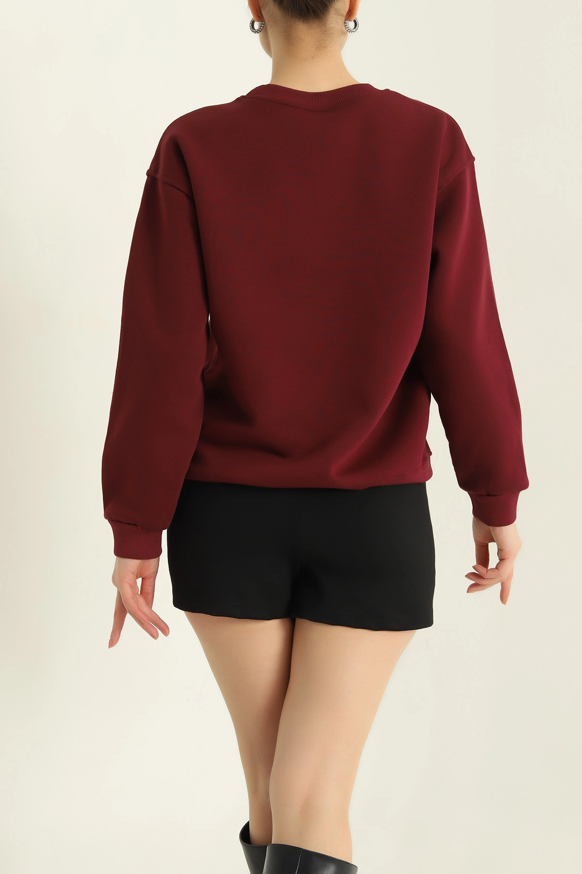 Bordo İki İp Baskılı Şardonlu Bayan Sweat 328311