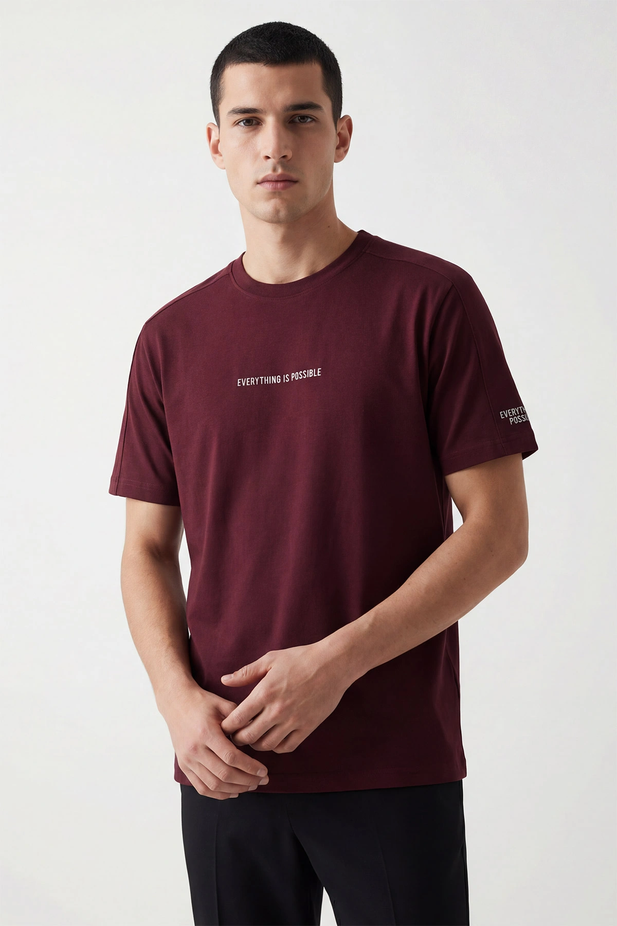 Bordo İki İp Bisiklet Yaka Erkek Tişört 435190