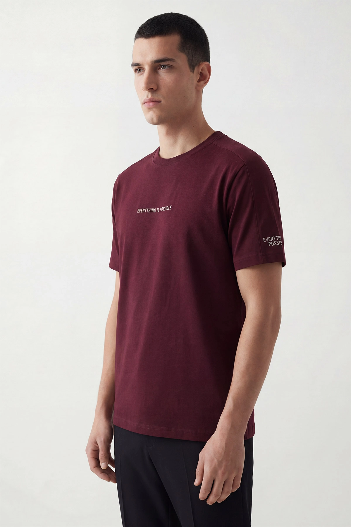 Bordo İki İp Bisiklet Yaka Erkek Tişört 435190