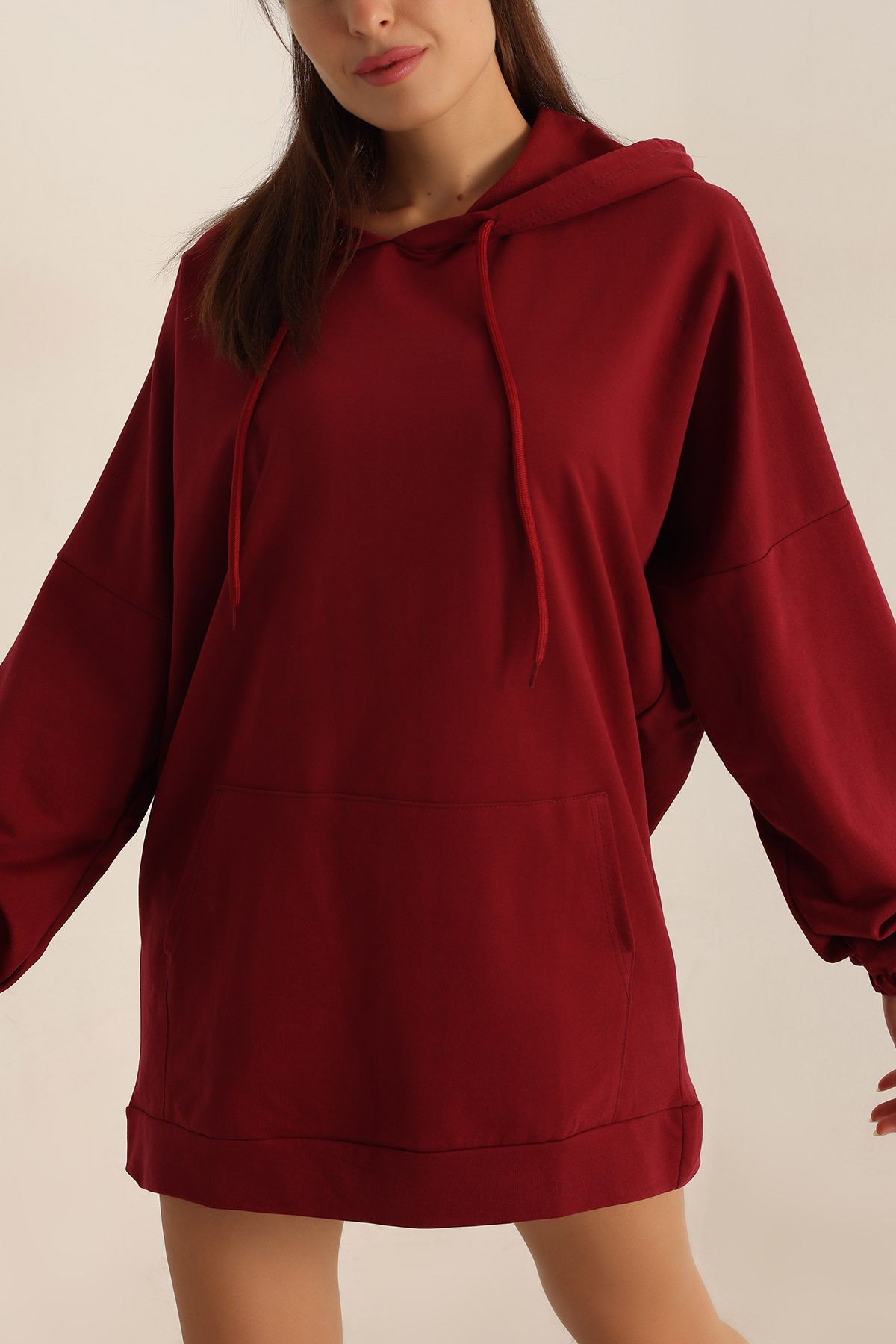 Bordo İki İp Kapşonlu Sweat Tunik 198416