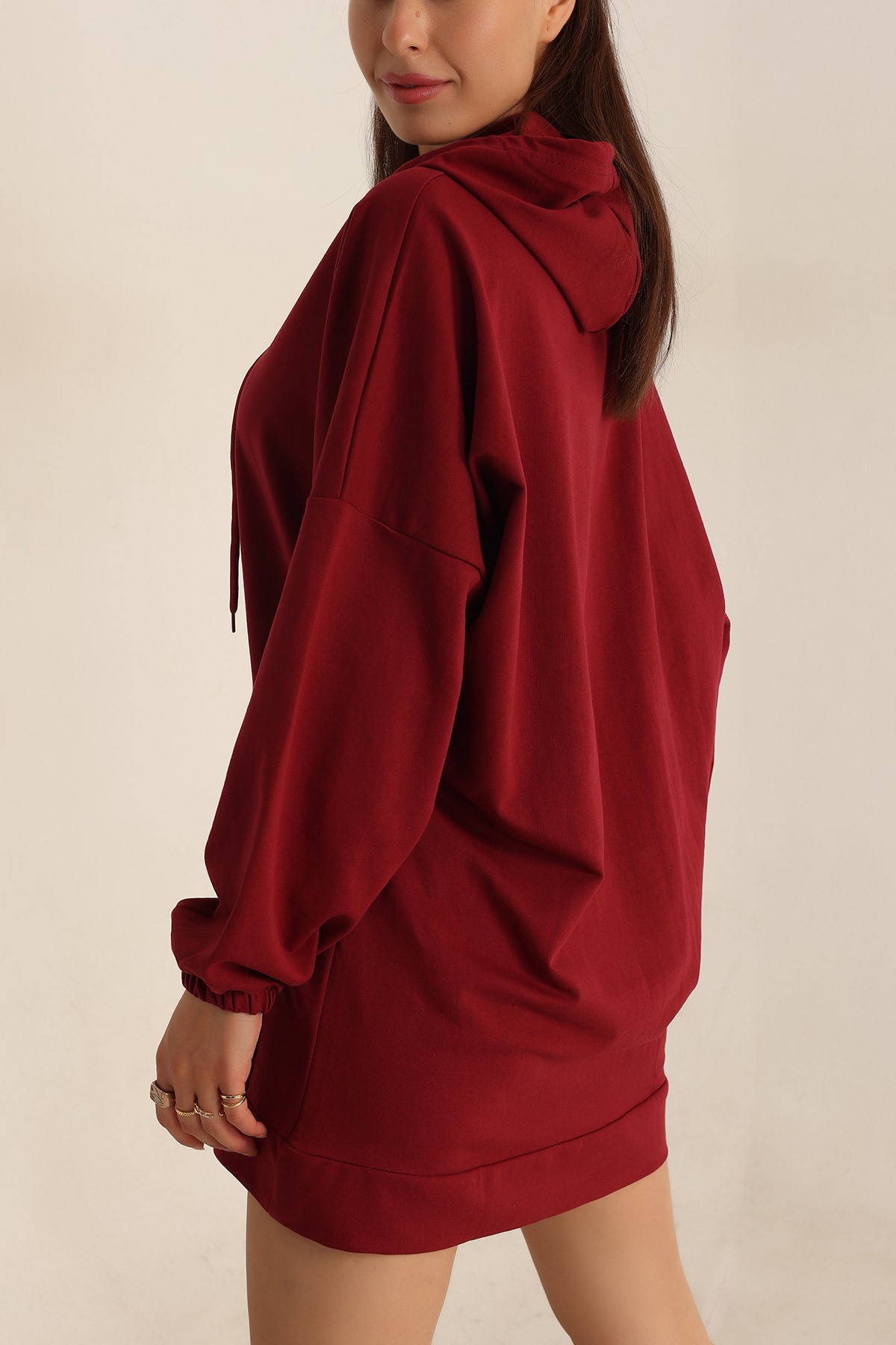 Bordo İki İp Kapşonlu Sweat Tunik 198416