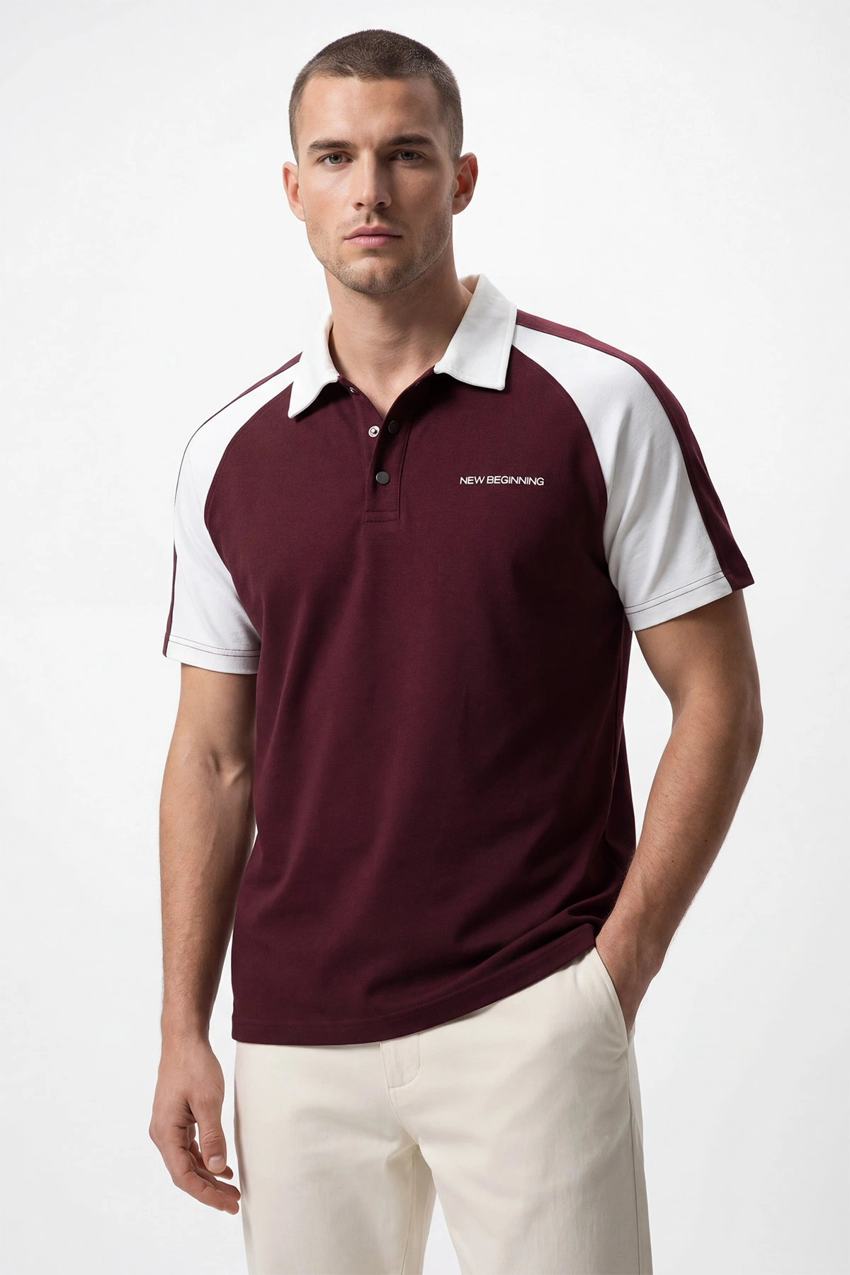 Bordo İki İp Polo Yaka Çıt Çıtlı Erkek Tişört 435088