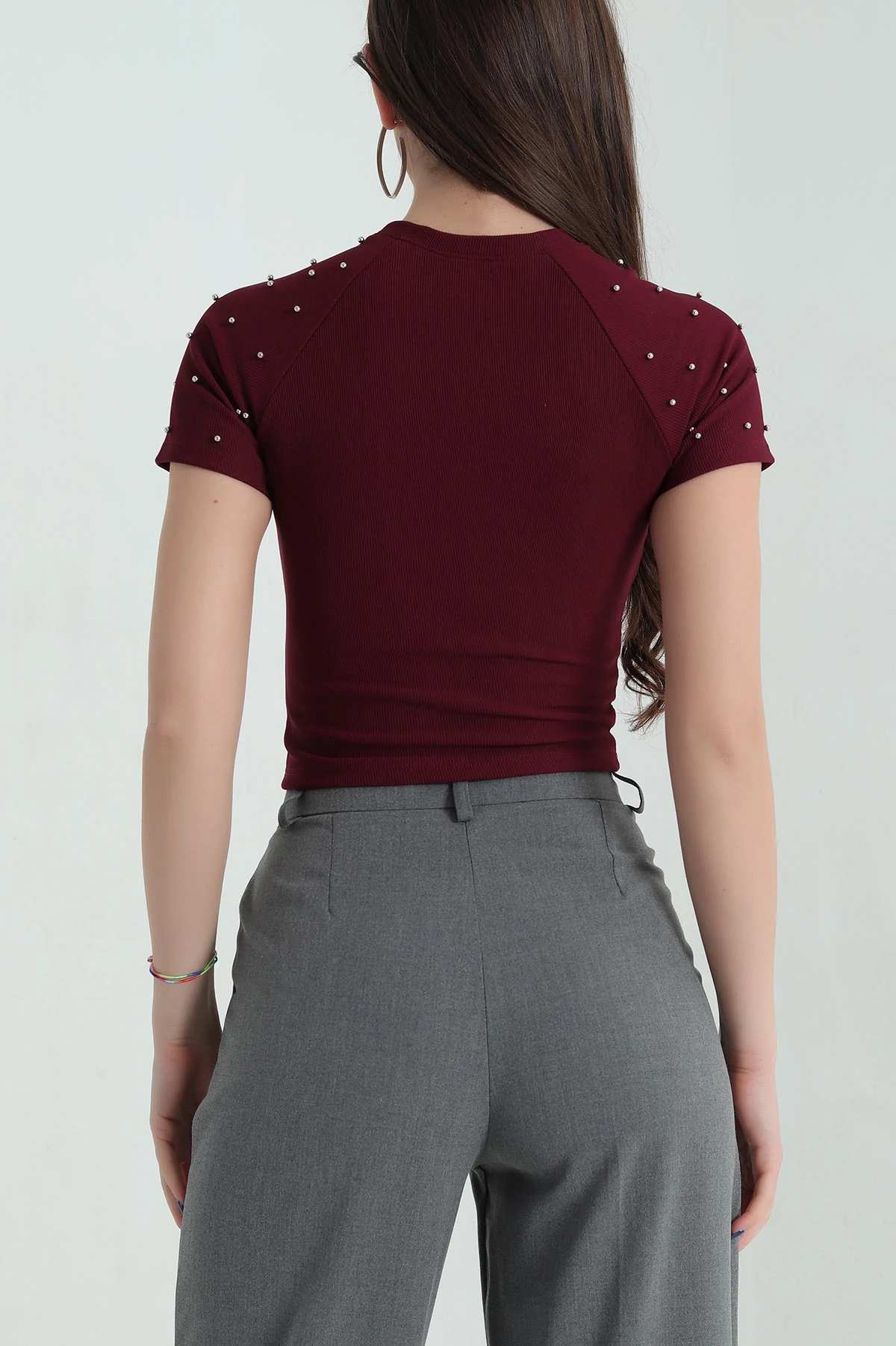 Bordo İnci Detay Ottoman Kadın Bluz 348420