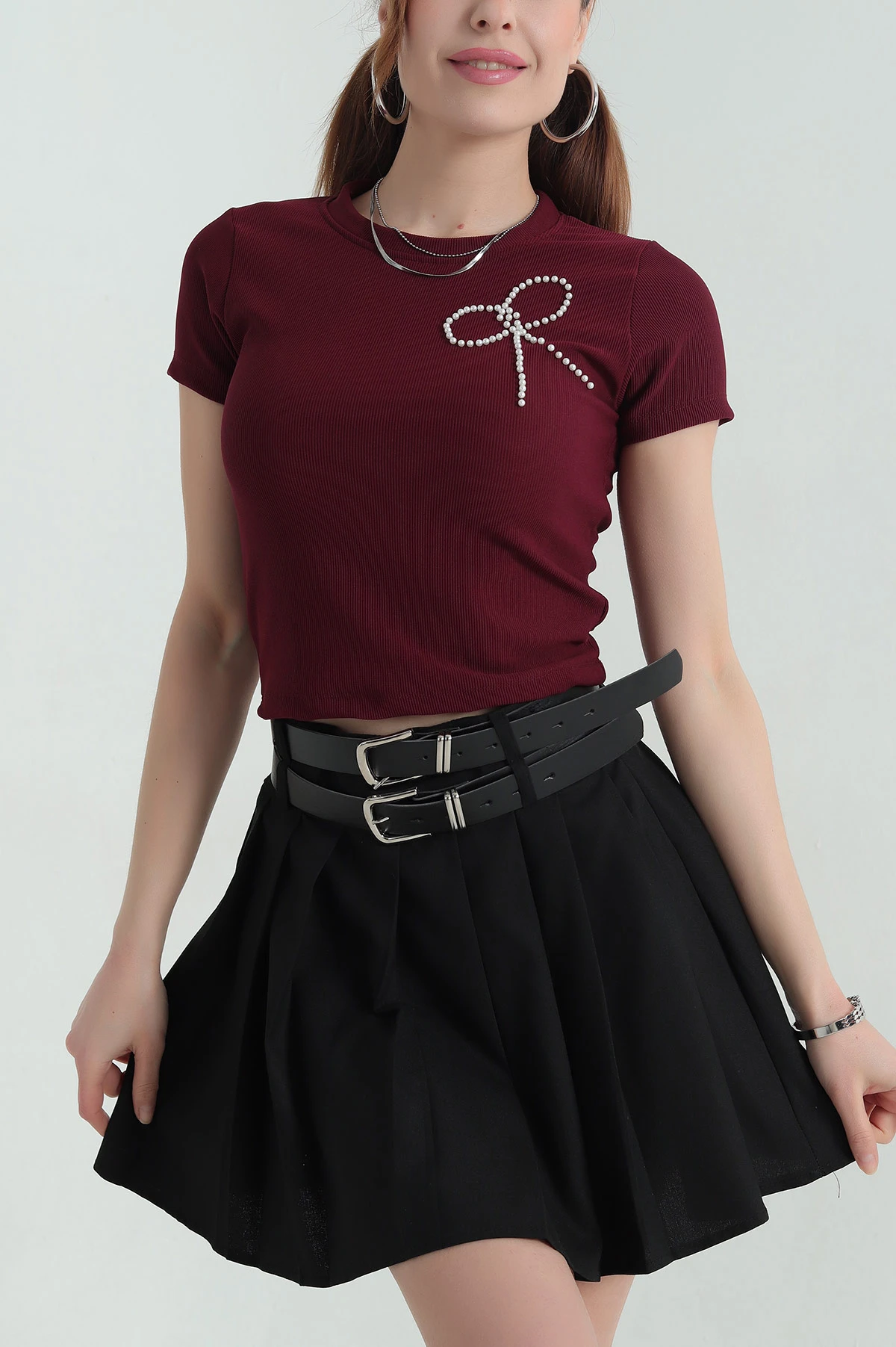 Bordo İncili Tasarım Ottoman Kadın Bluz 349866