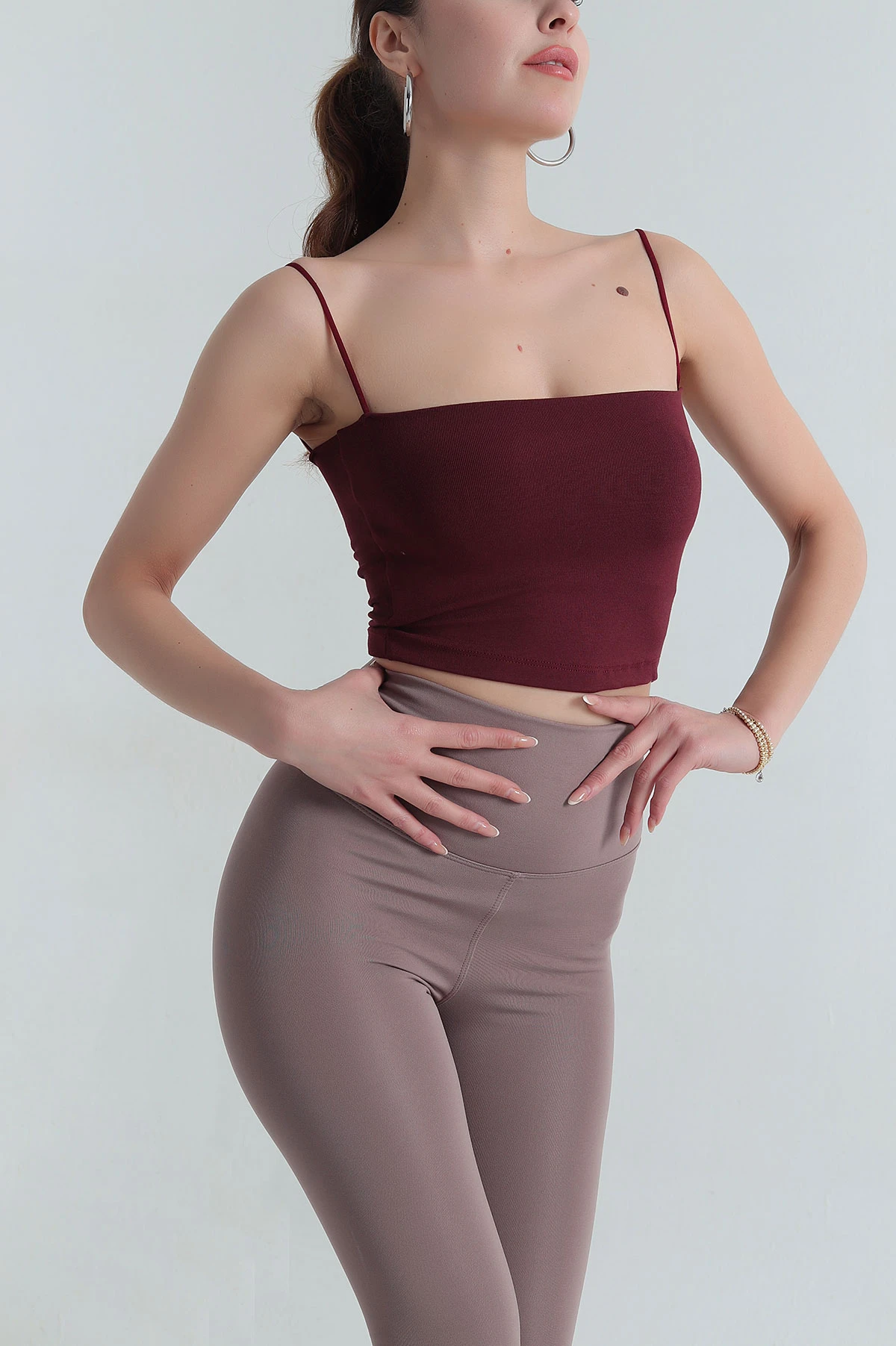 Bordo İp Askılı Destekli Modal Kadın Crop 404103