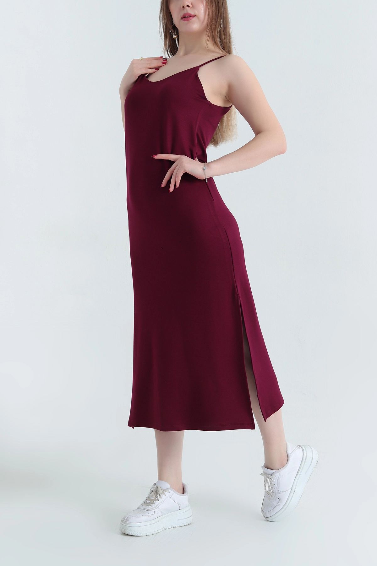 Bordo İp Askılı Kristal Elbise 337778