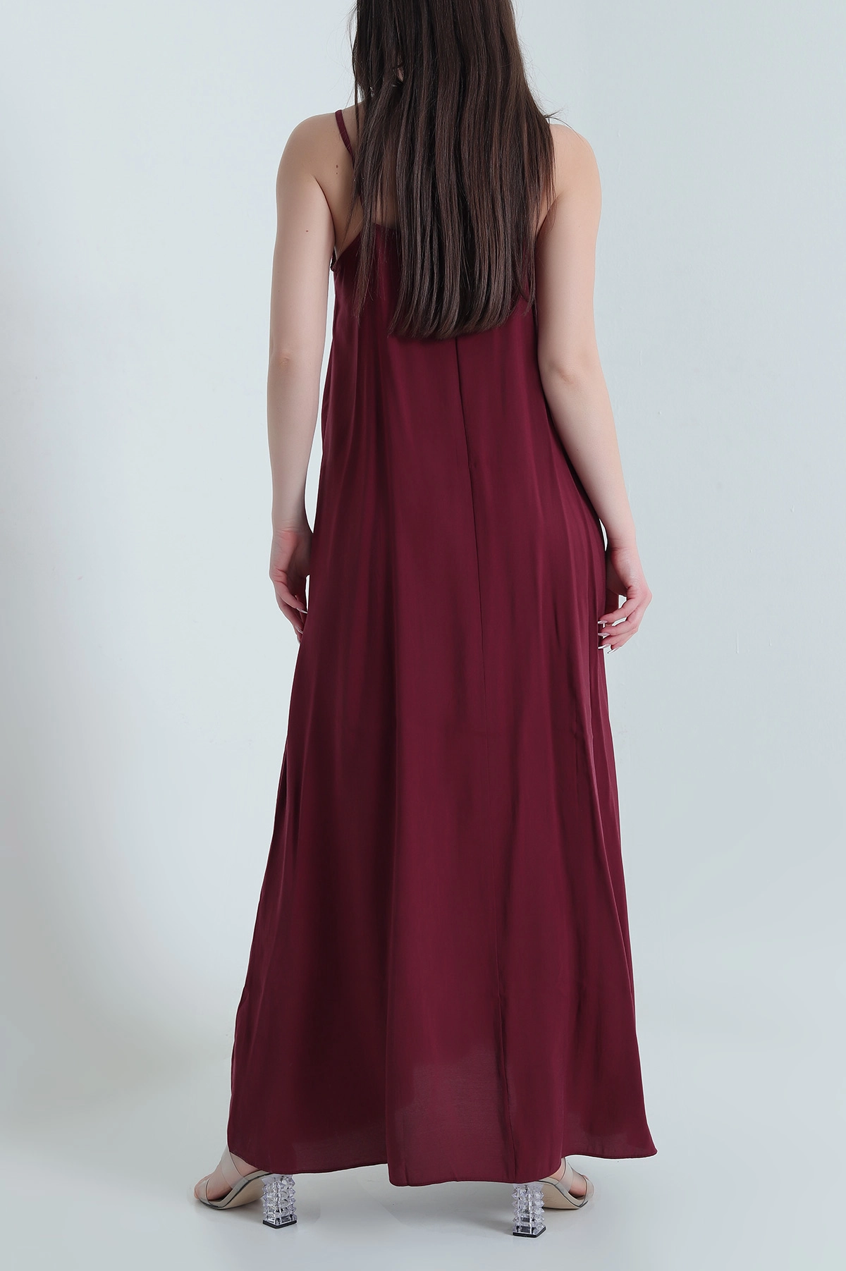 Bordo İp Askılı Tencel Kadın Elbise 451191
