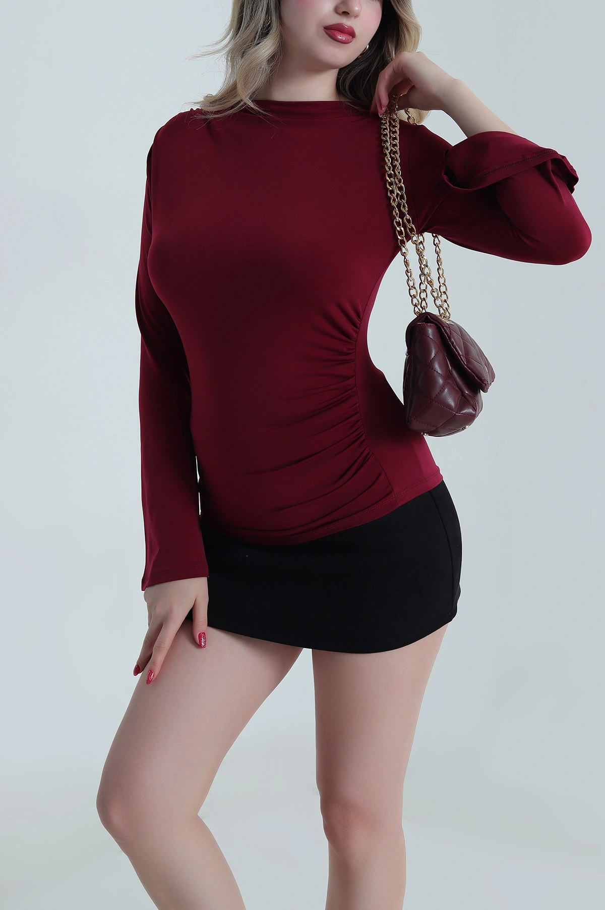 Bordo İspanyol Kol Sandy Kadın Bluz 484892