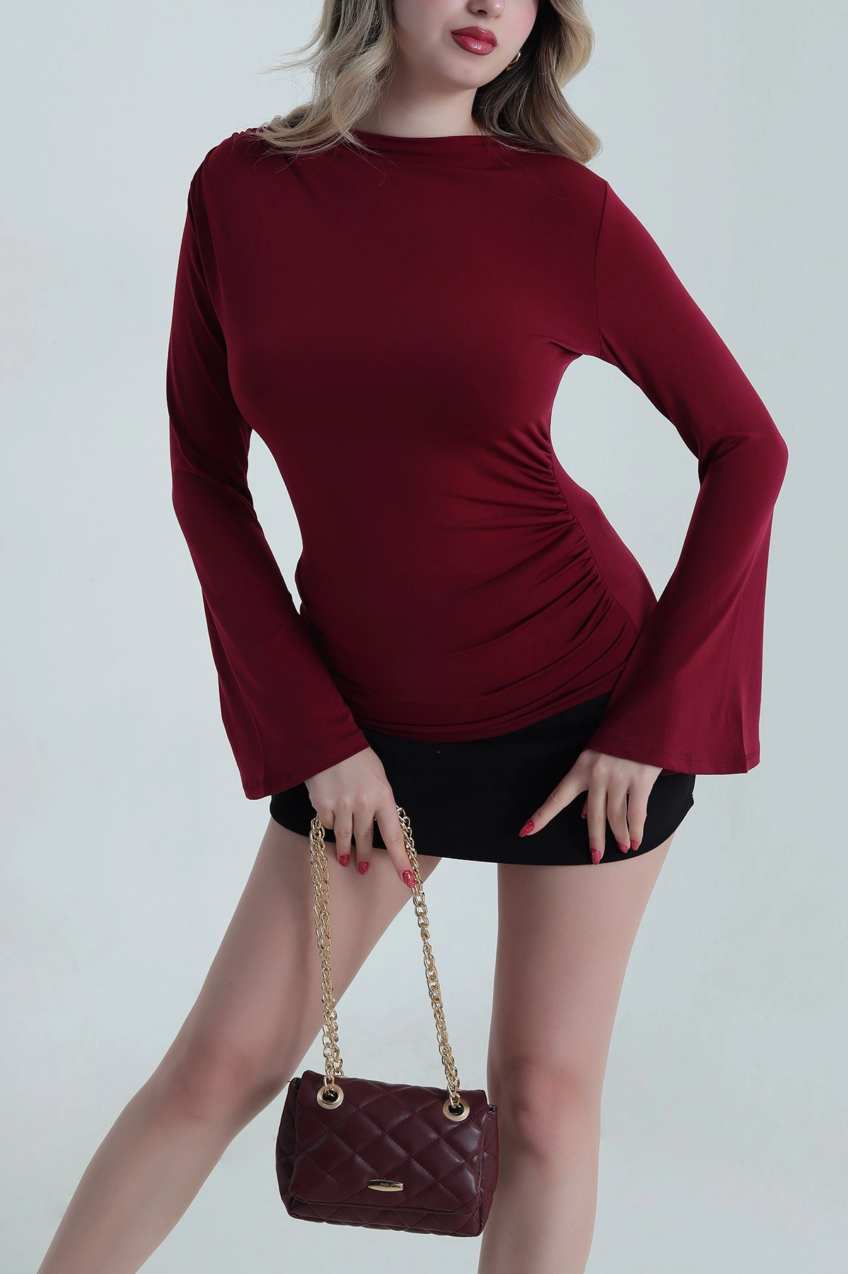 Bordo İspanyol Kol Sandy Kadın Bluz 484892