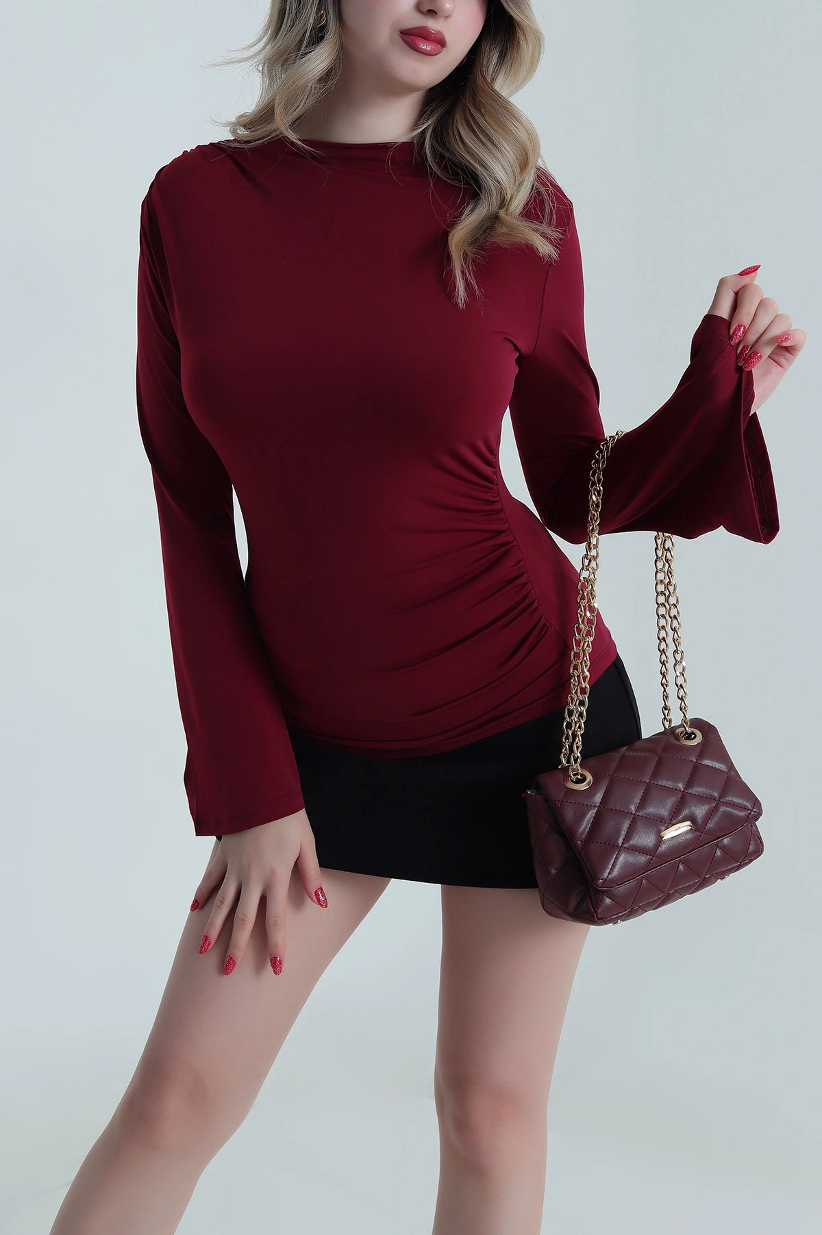 Bordo İspanyol Kol Sandy Kadın Bluz 484892