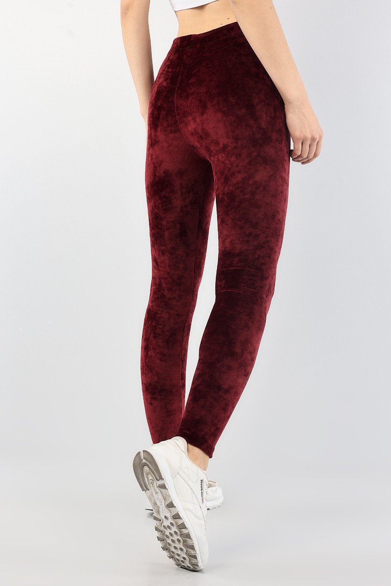 Bordo İthal Kadife Likralı Tayt 88883