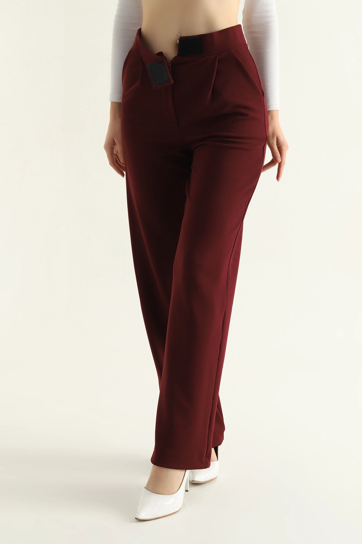 Bordo Jakarlı Palazzo Bayan Pantolon 312411