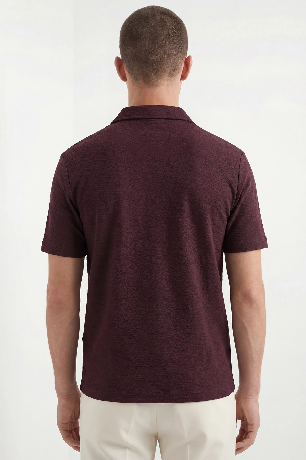 Bordo Jakarlı Yarım Fermuarlı Erkek Tişört 435062