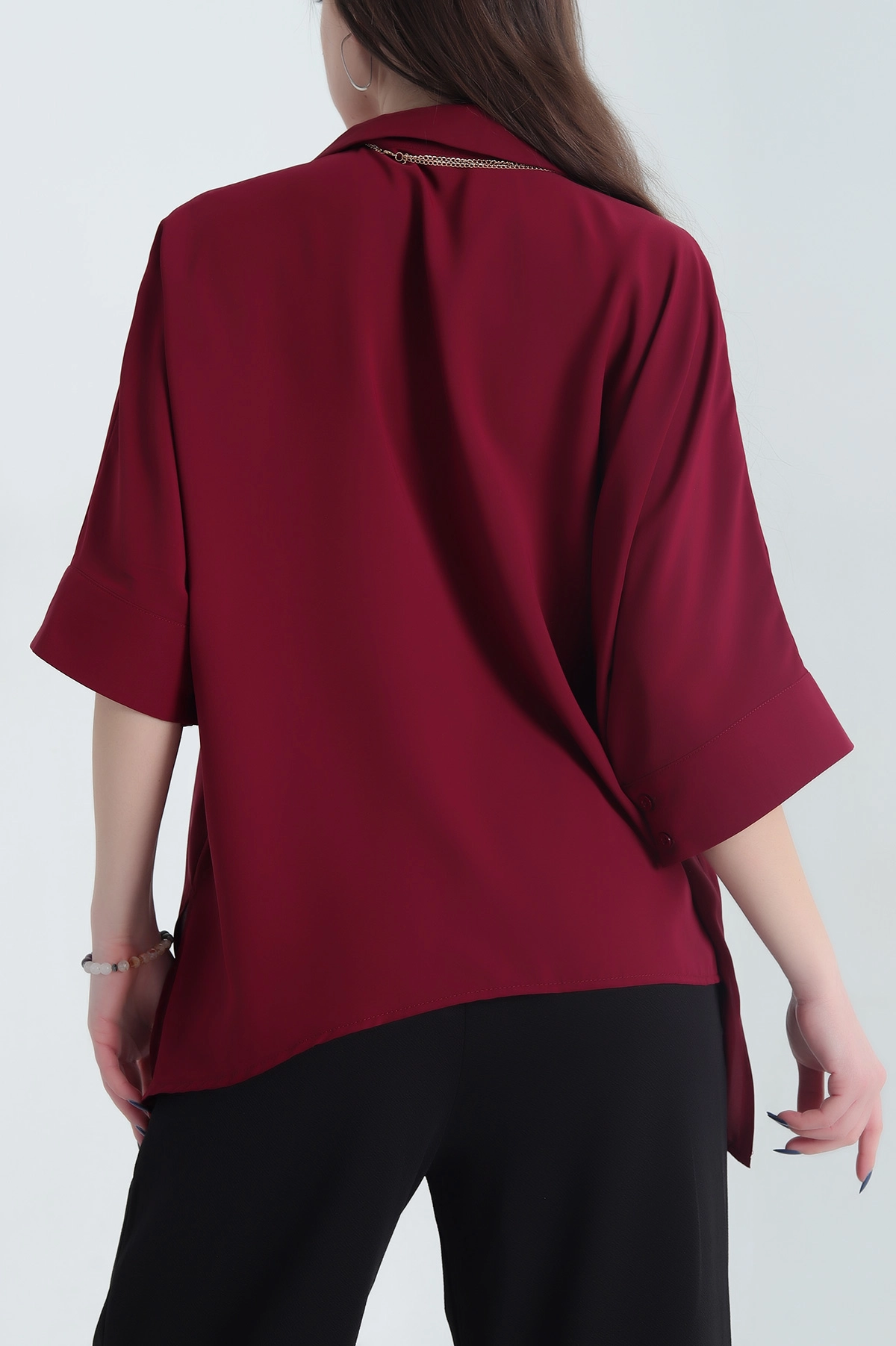 Bordo Jessica Kumaş Kolye Aksesuarlı Kadın Gömlek 342611