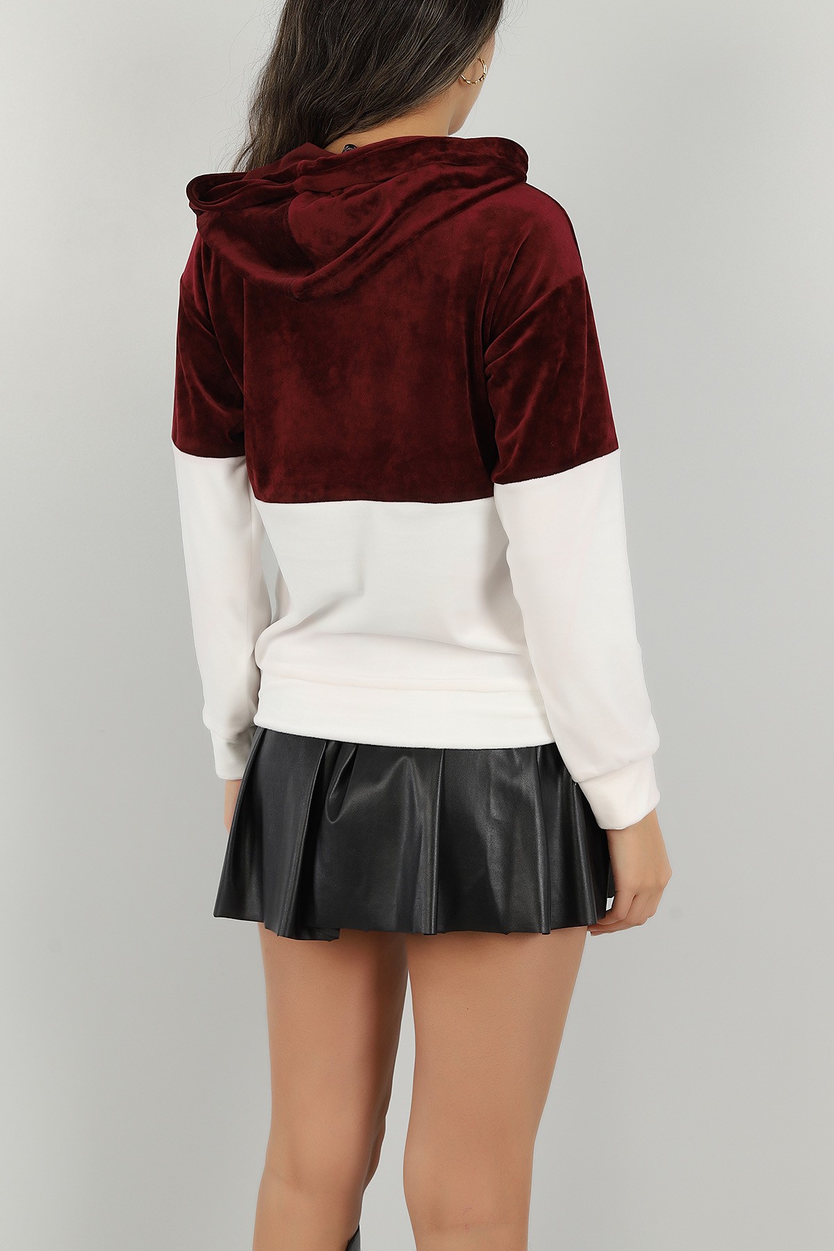 Bordo Kadife Yarım Fermuarlı Sweat 147292