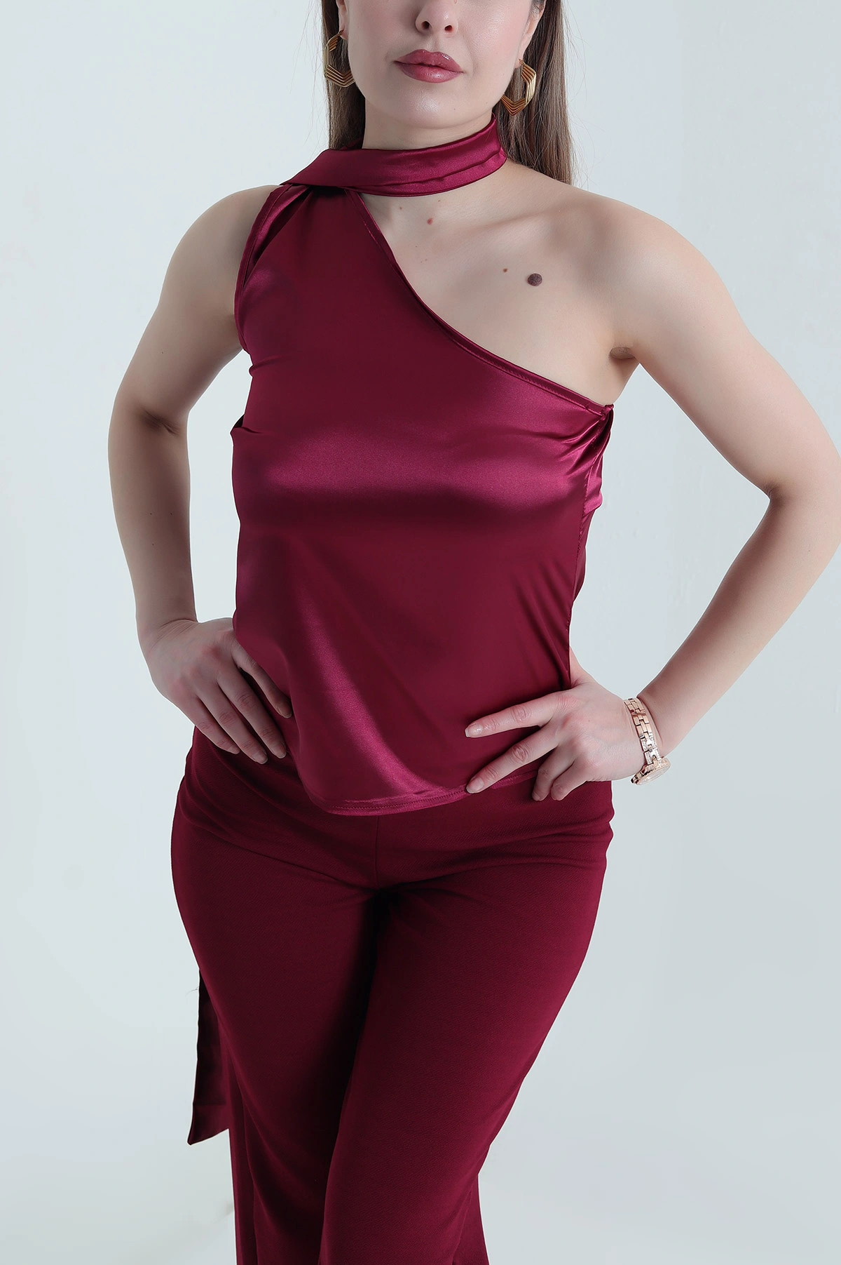 Bordo Kadın Saten Bluz 440000