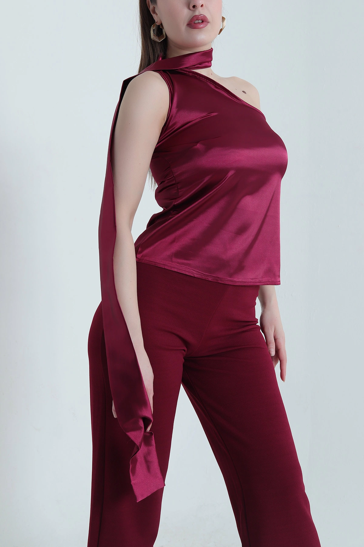 Bordo Kadın Saten Bluz 440000