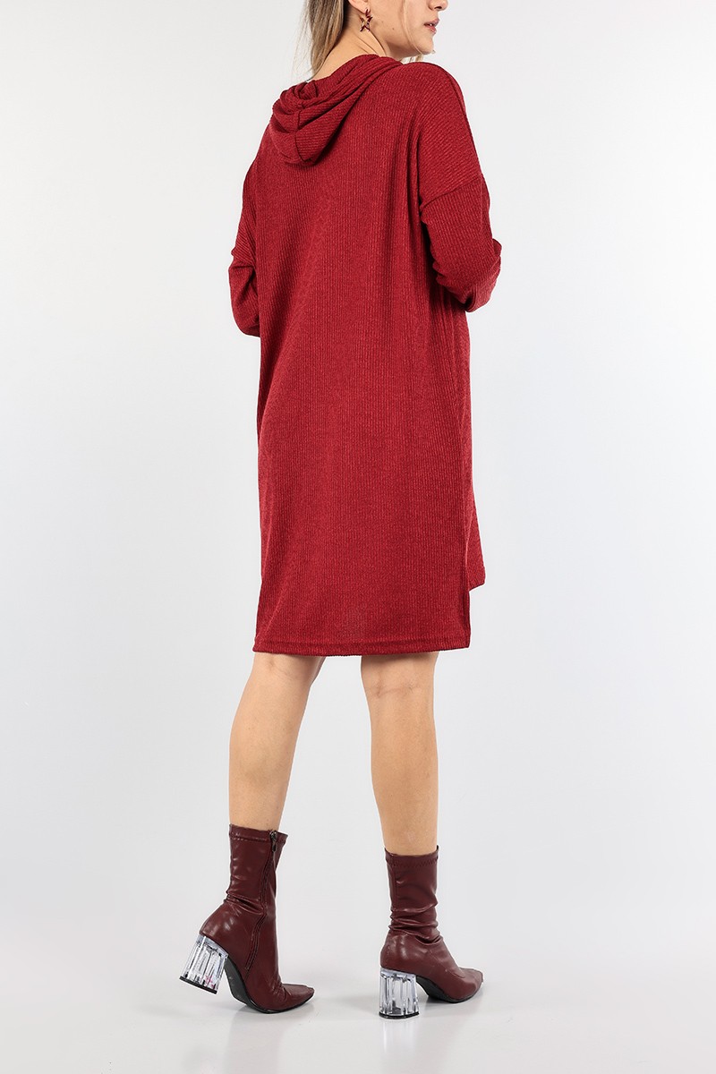 Bordo Kapüşonlu Tunik Elbise 91041