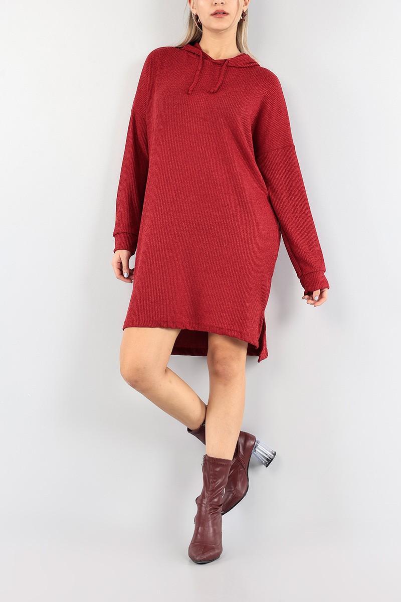 Bordo Kapüşonlu Tunik Elbise 91041