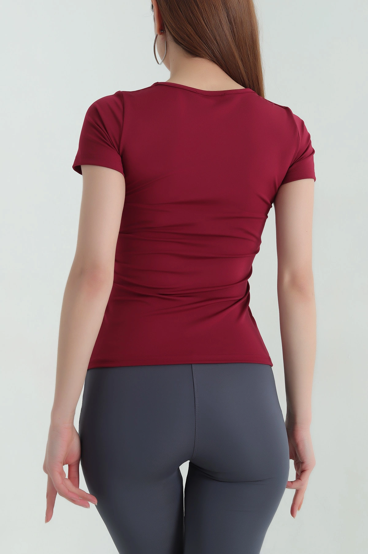 Bordo Kare Yaka Likralı Sandy Kadın Bluz 361145