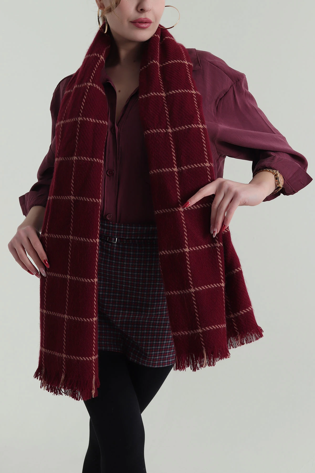 Bordo Kaşe Kadın Şal 427990