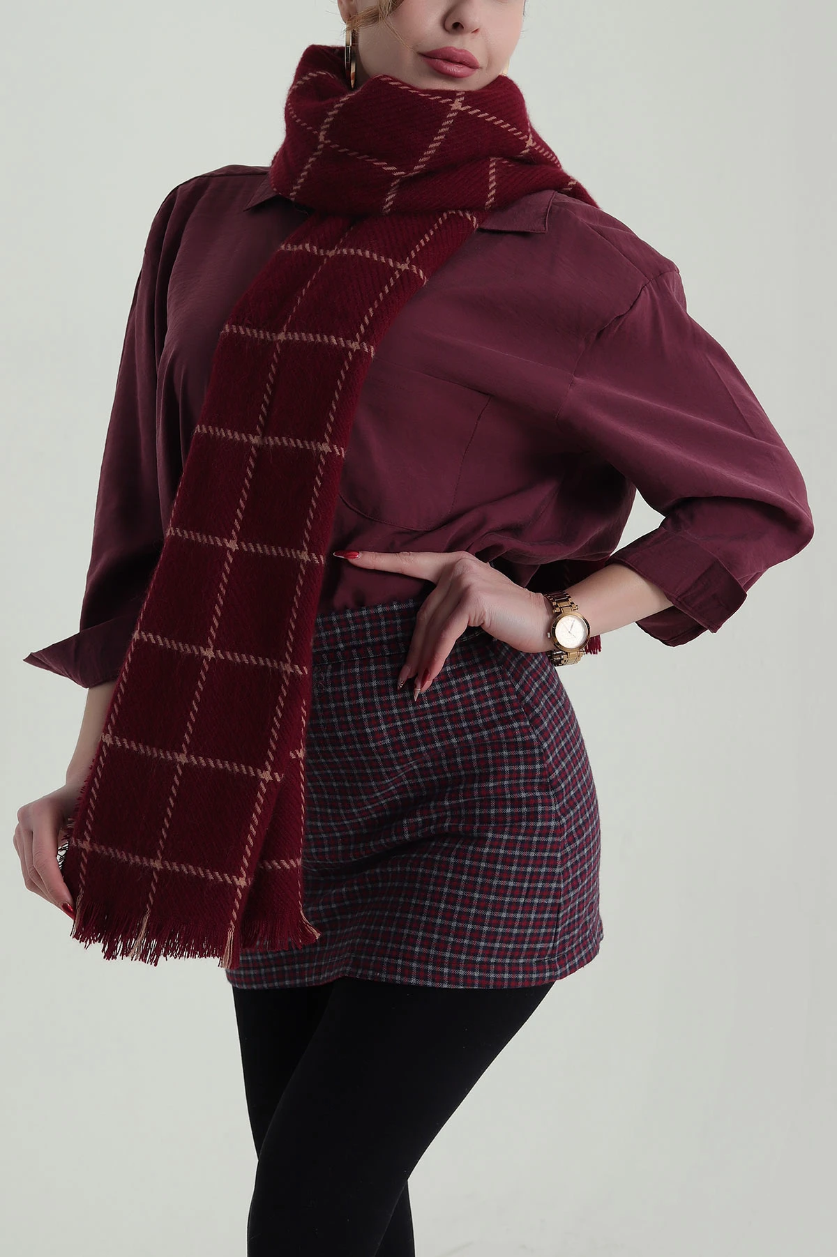 Bordo Kaşe Kadın Şal 427990