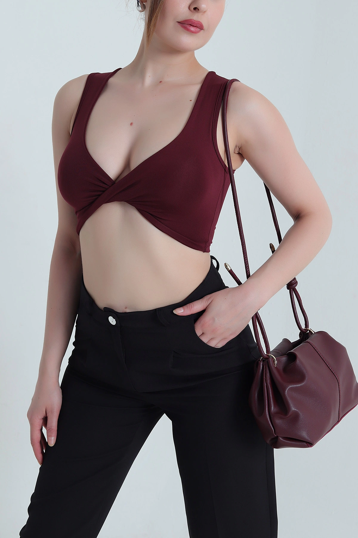 Bordo Katya Düğümlü Kaplı Kadın Büstiyer 470258