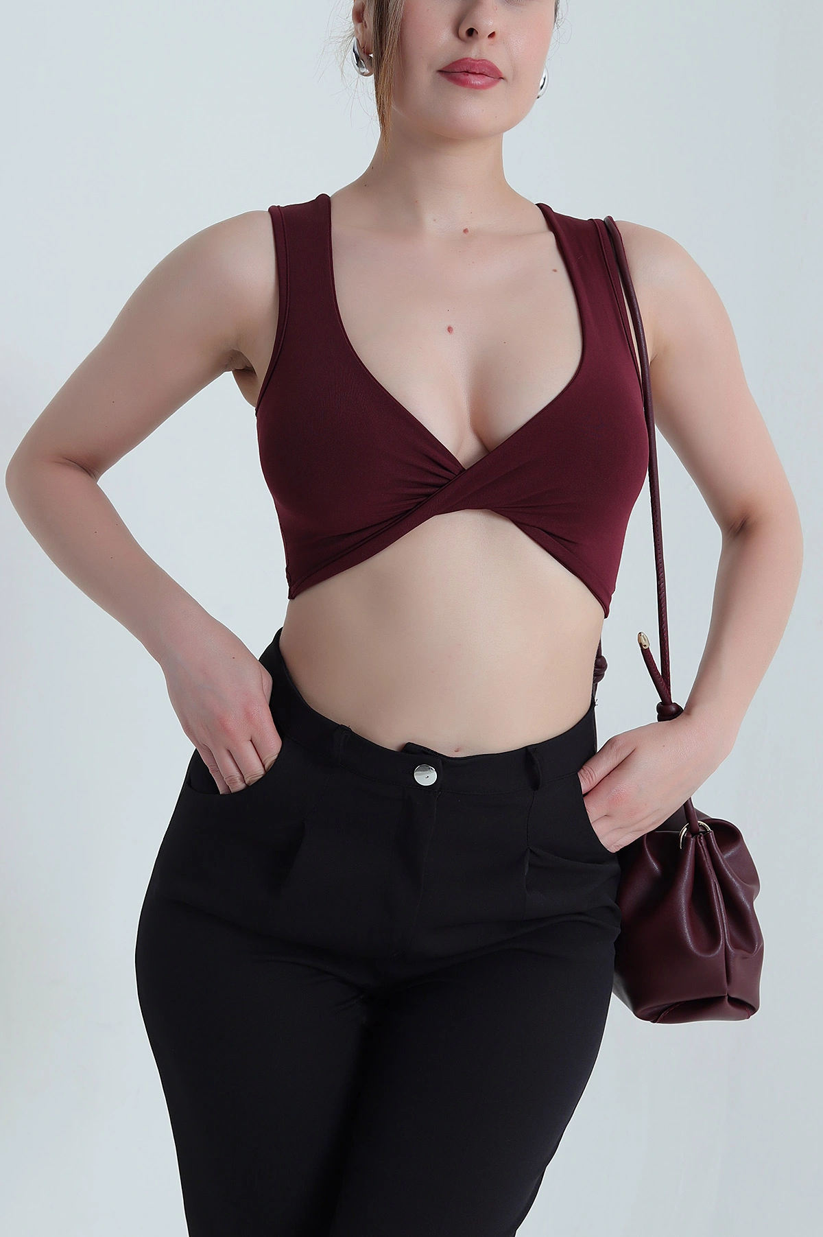 Bordo Katya Düğümlü Kaplı Kadın Büstiyer 470258