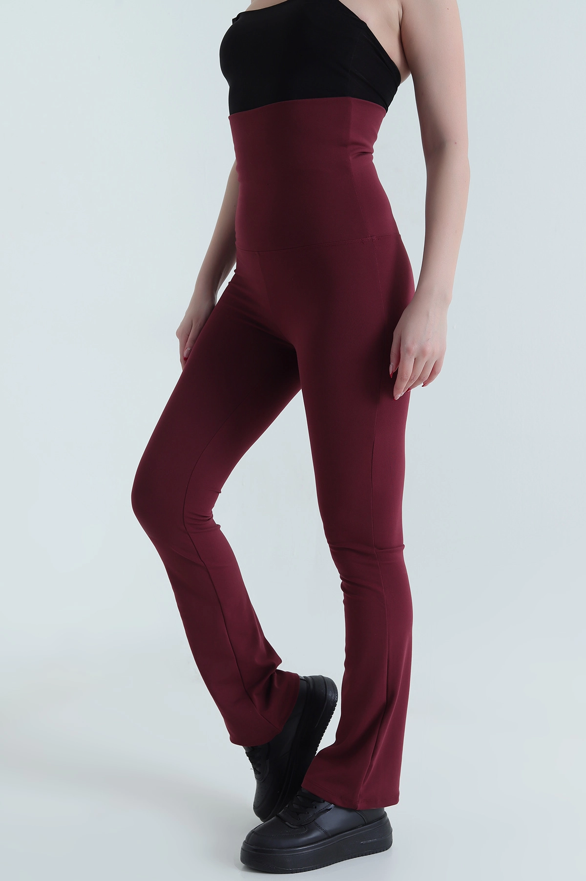 Bordo Katya Katlamalı Kadın İspanyol Paça Tayt 438477