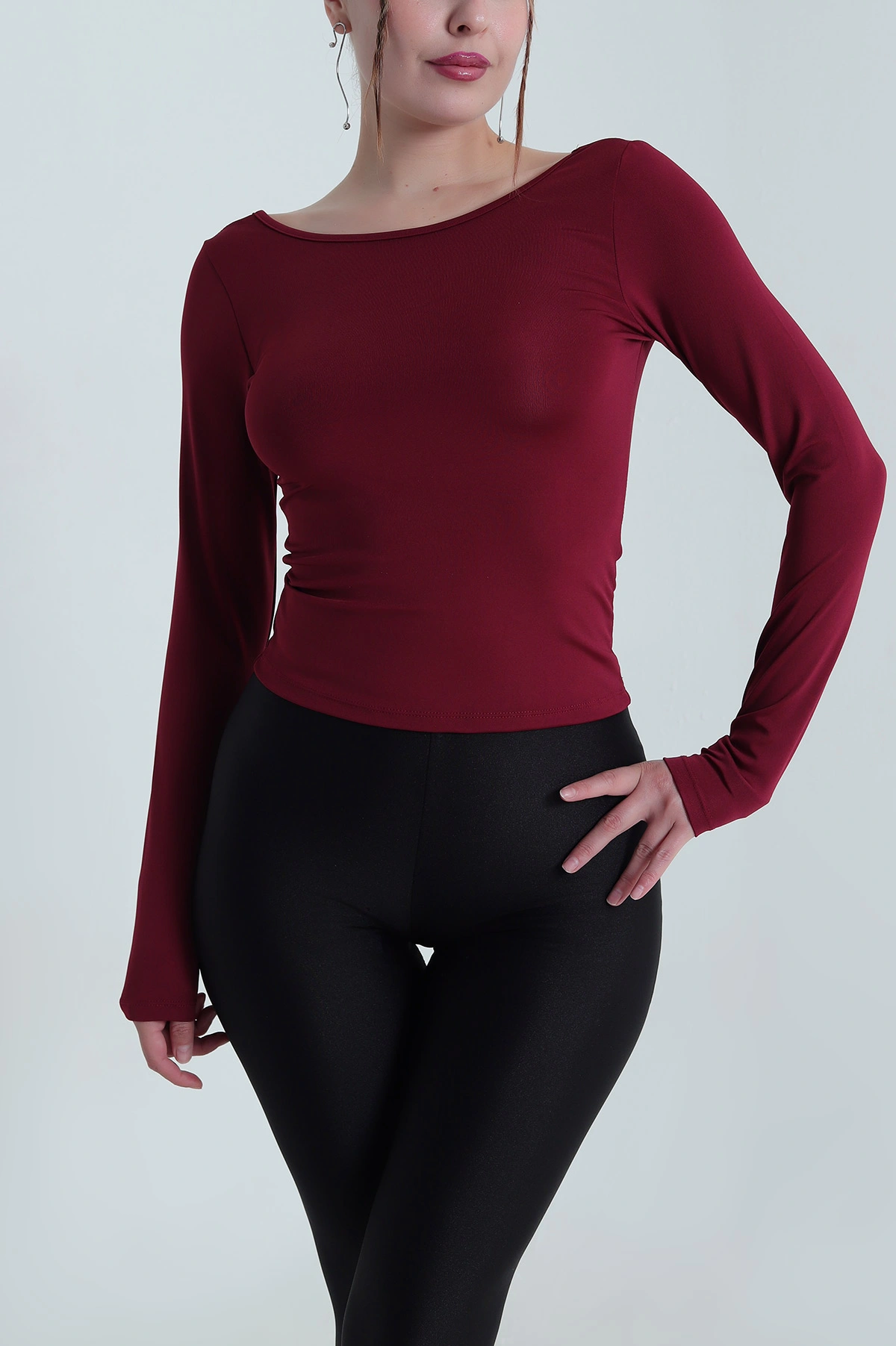 Bordo Kayık Yaka Dalgıç Kadın Bluz 482786