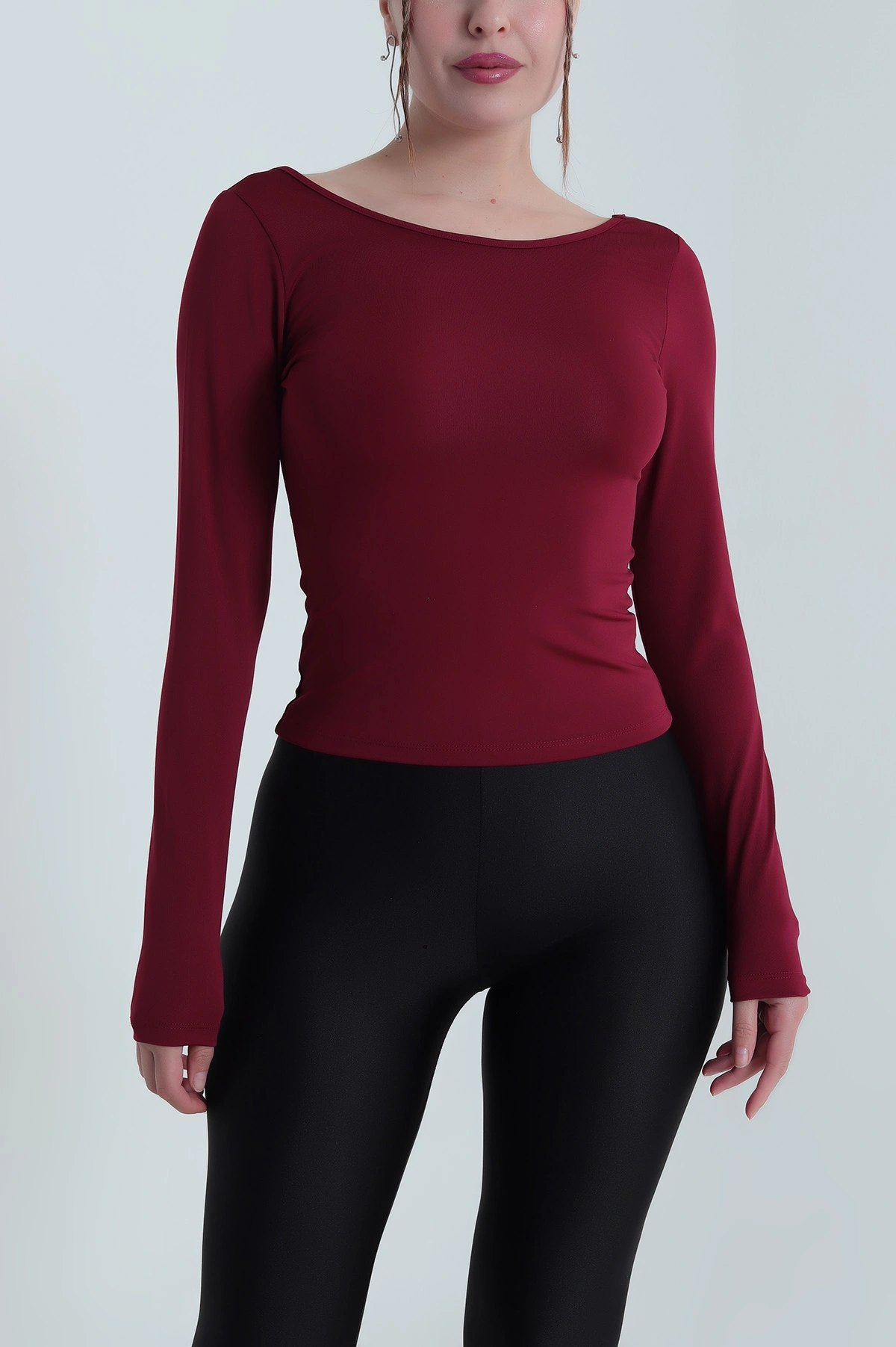 Bordo Kayık Yaka Dalgıç Kadın Bluz 482786