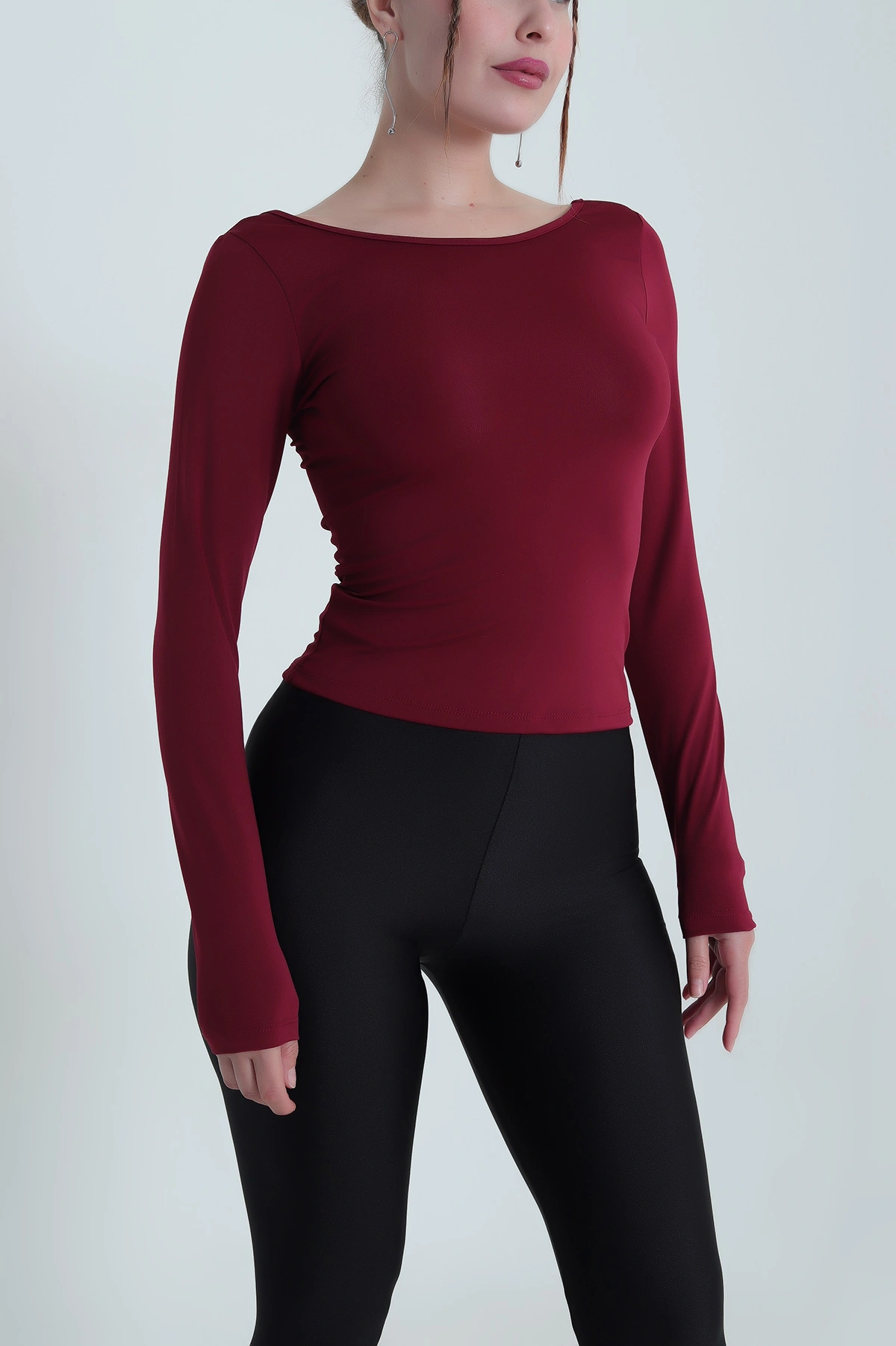 Bordo Kayık Yaka Dalgıç Kadın Bluz 482786