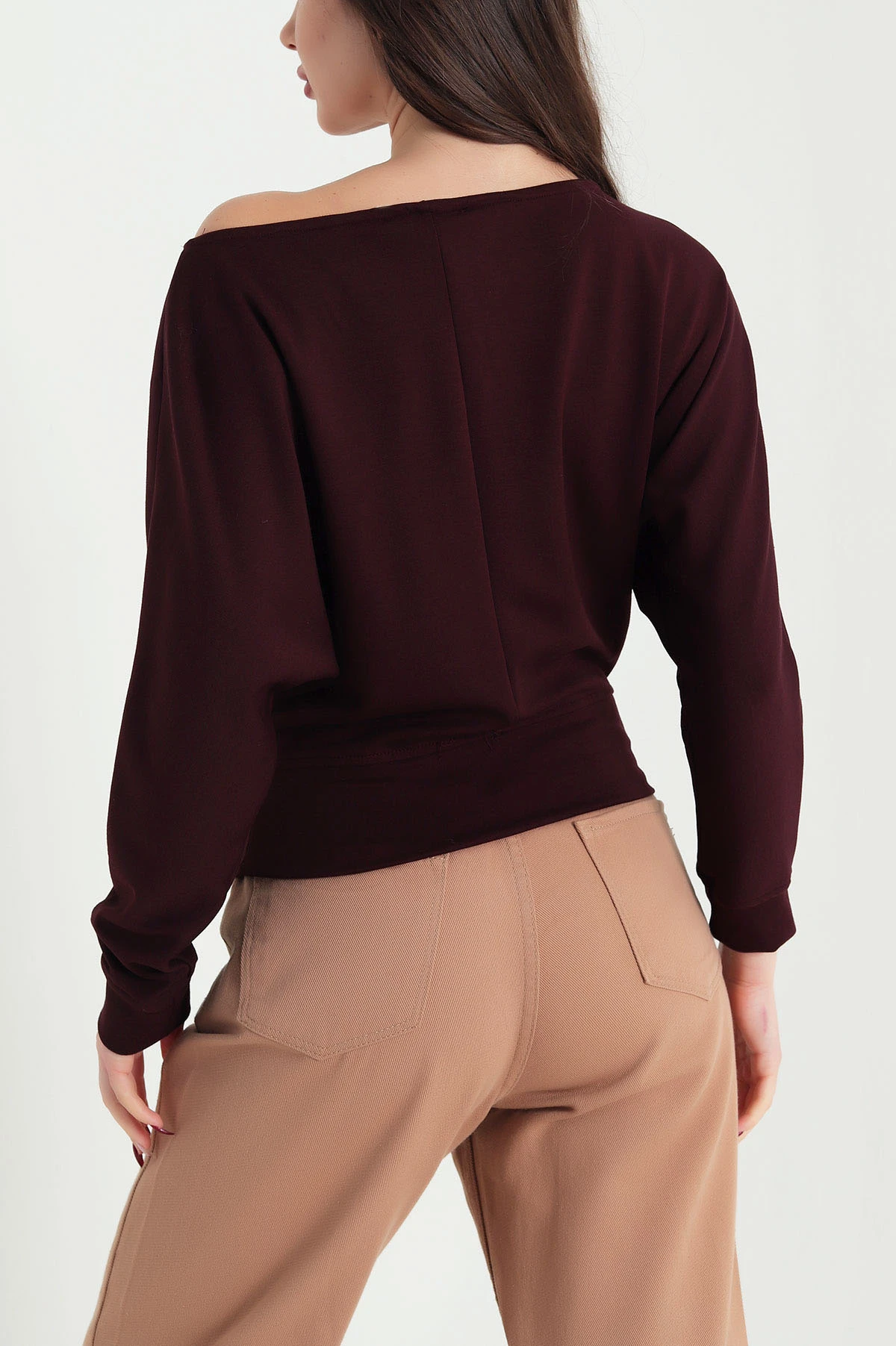 Bordo Kayık Yaka Modal Kadın Bluz 422584