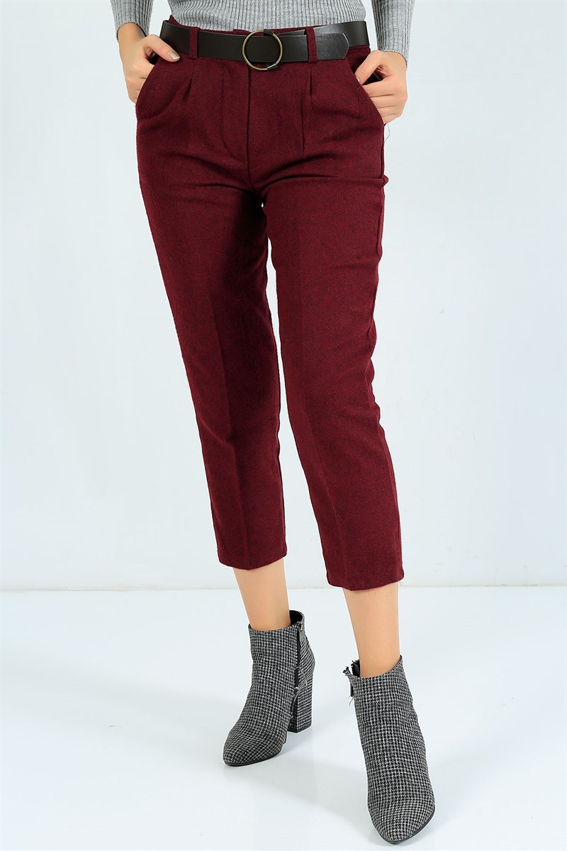 Bordo Kemer Detay Kaşmir Pantolon 24743B