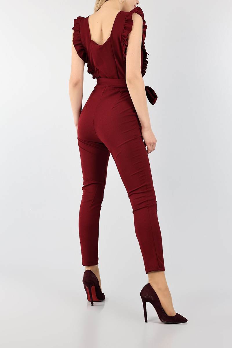 Bordo Kemerli İthal Krep Bayan Tulum 99264