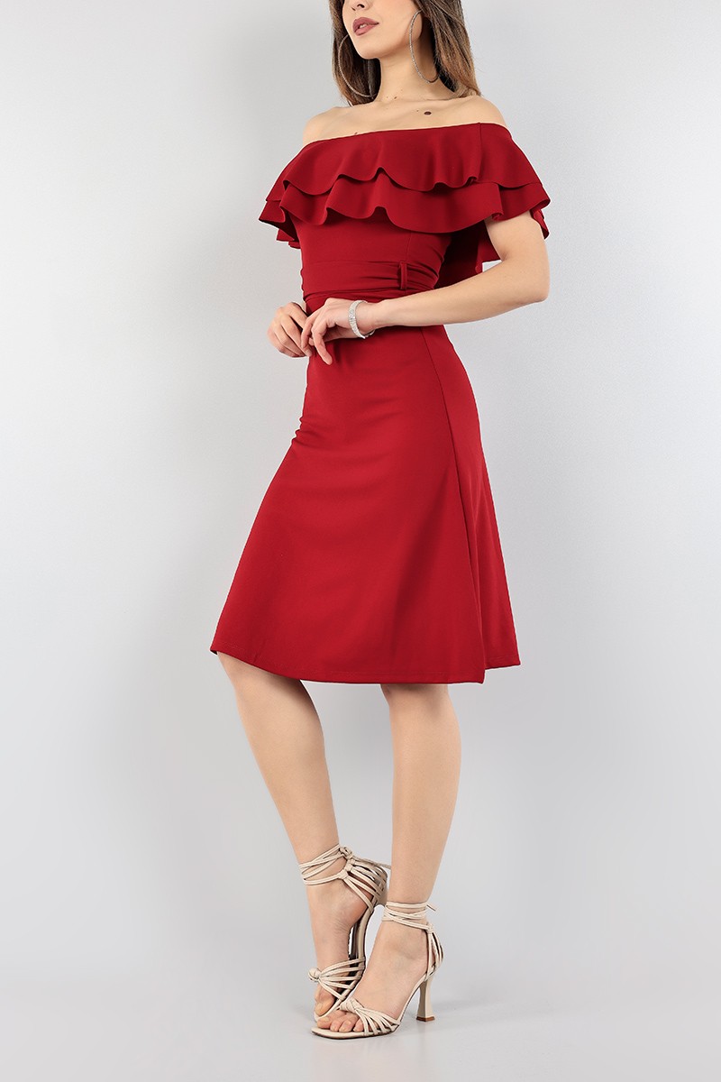Bordo Kemerli Madonna Yaka Abiye 99285