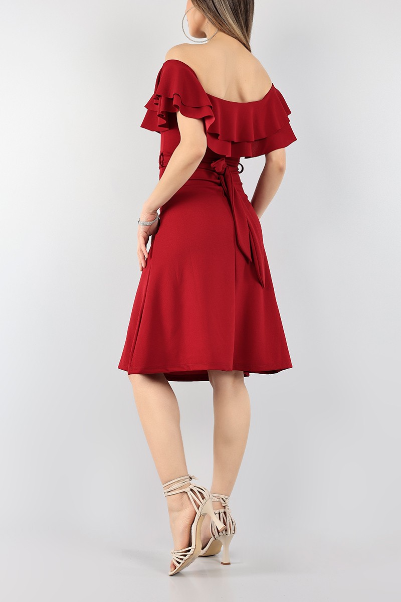 Bordo Kemerli Madonna Yaka Abiye 99285