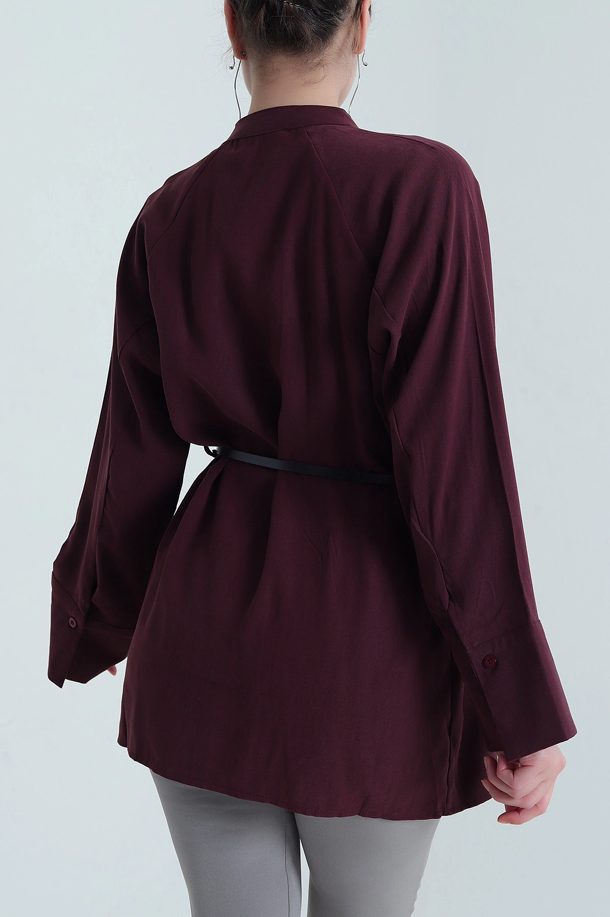 Bordo Kemerli Modal Kadın Gömlek Tunik 455802