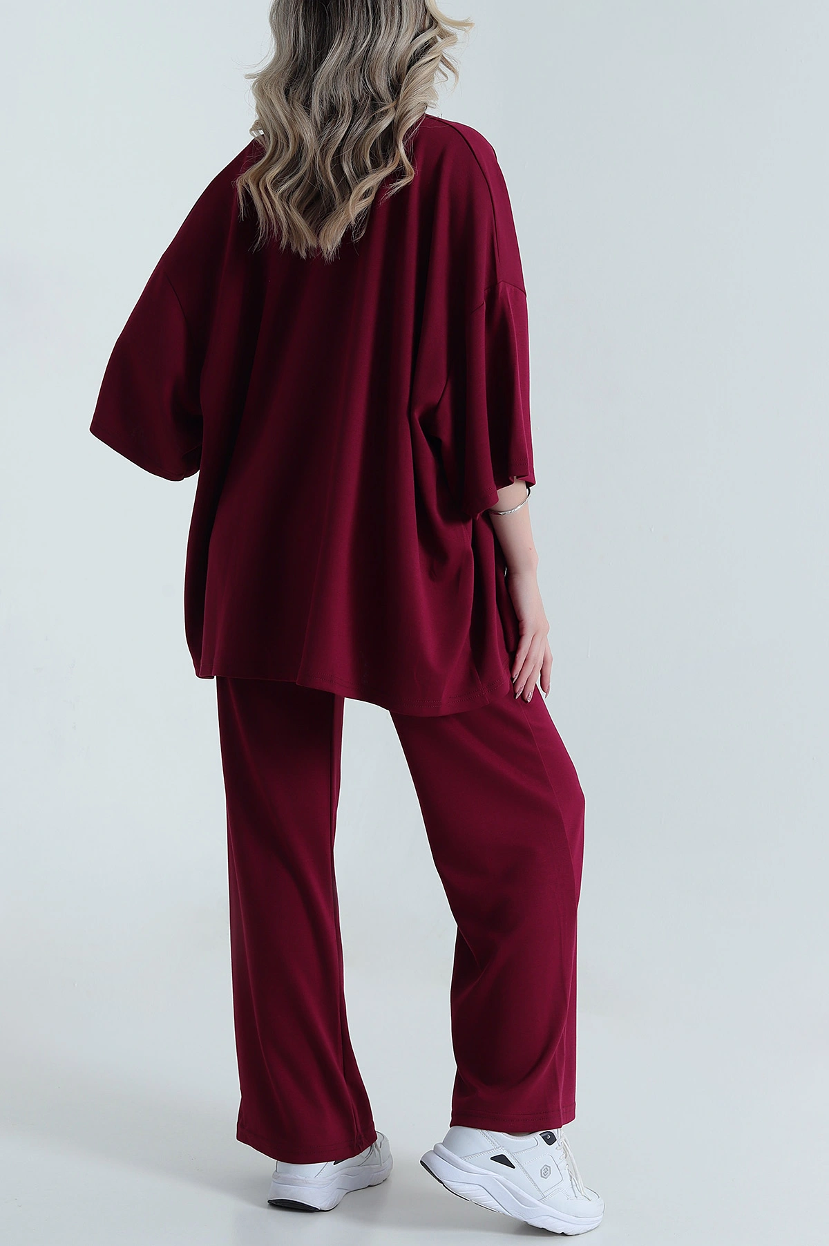 Bordo Kimono Pantolon Kadın İkili Takım 479529