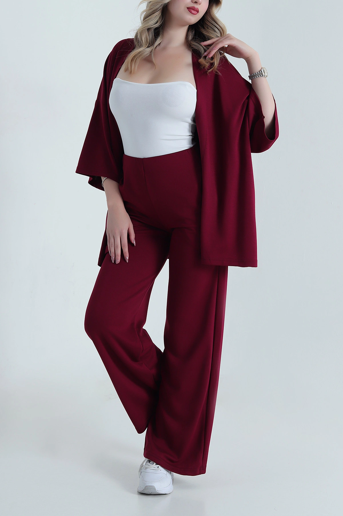 Bordo Kimono Pantolon Kadın İkili Takım 479529