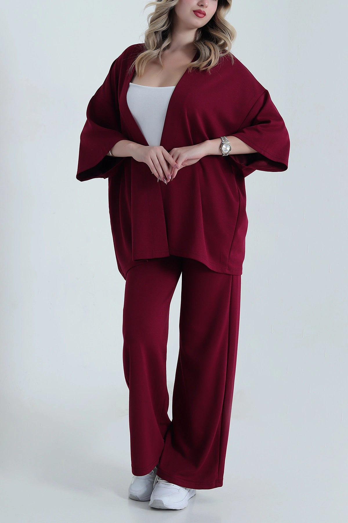 Bordo Kimono Pantolon Kadın İkili Takım 479529