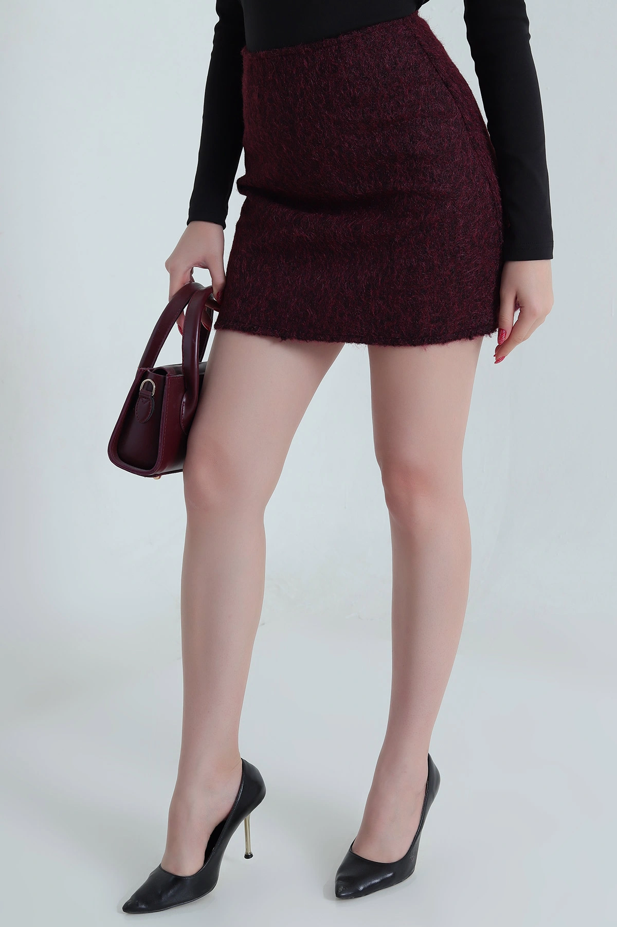 Bordo Kırçıllı Kaşe Kadın Etek 484899
