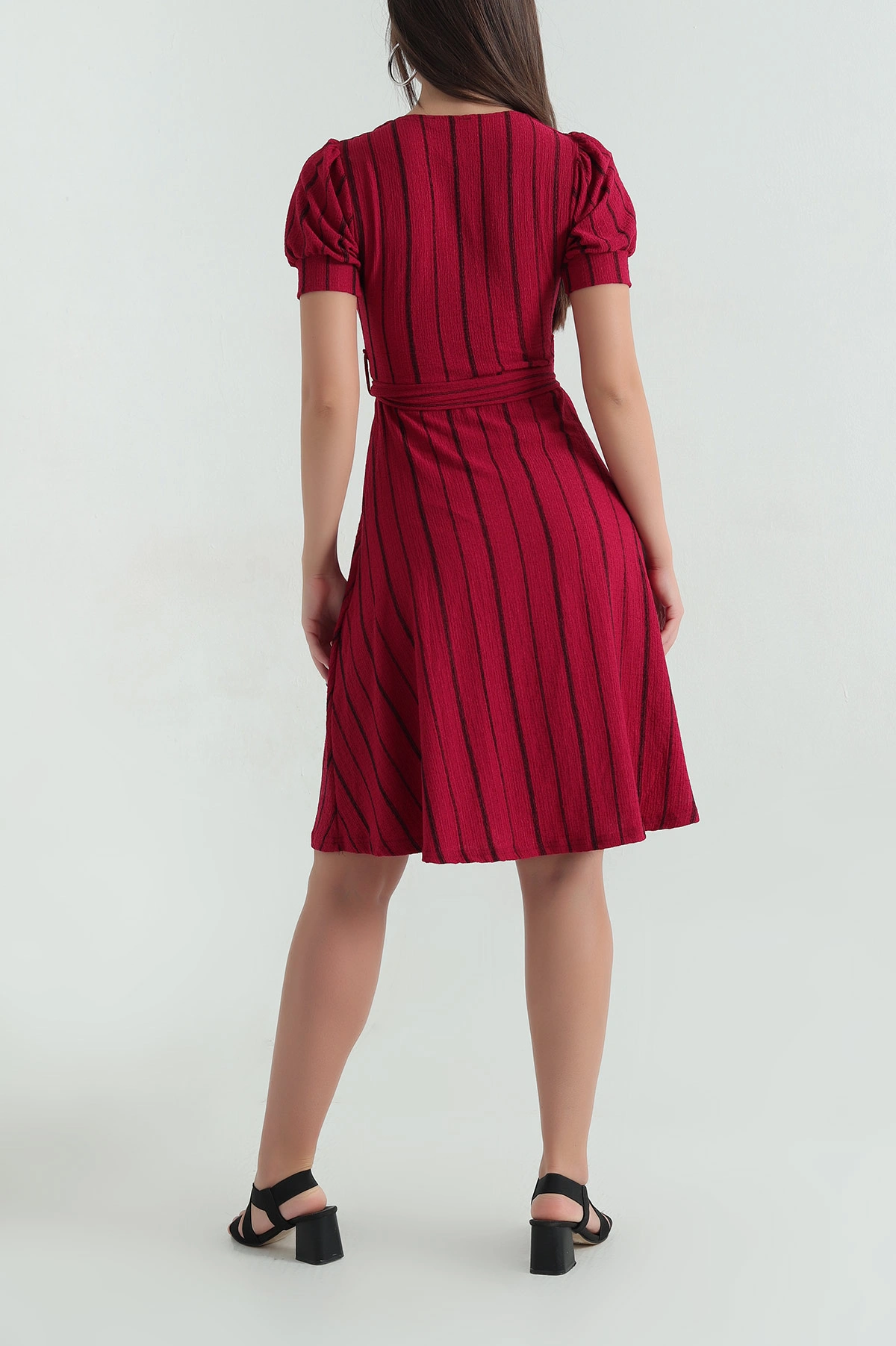 Bordo Kırınkıl Kumaş Kare Yaka Kadın Elbise 368162
