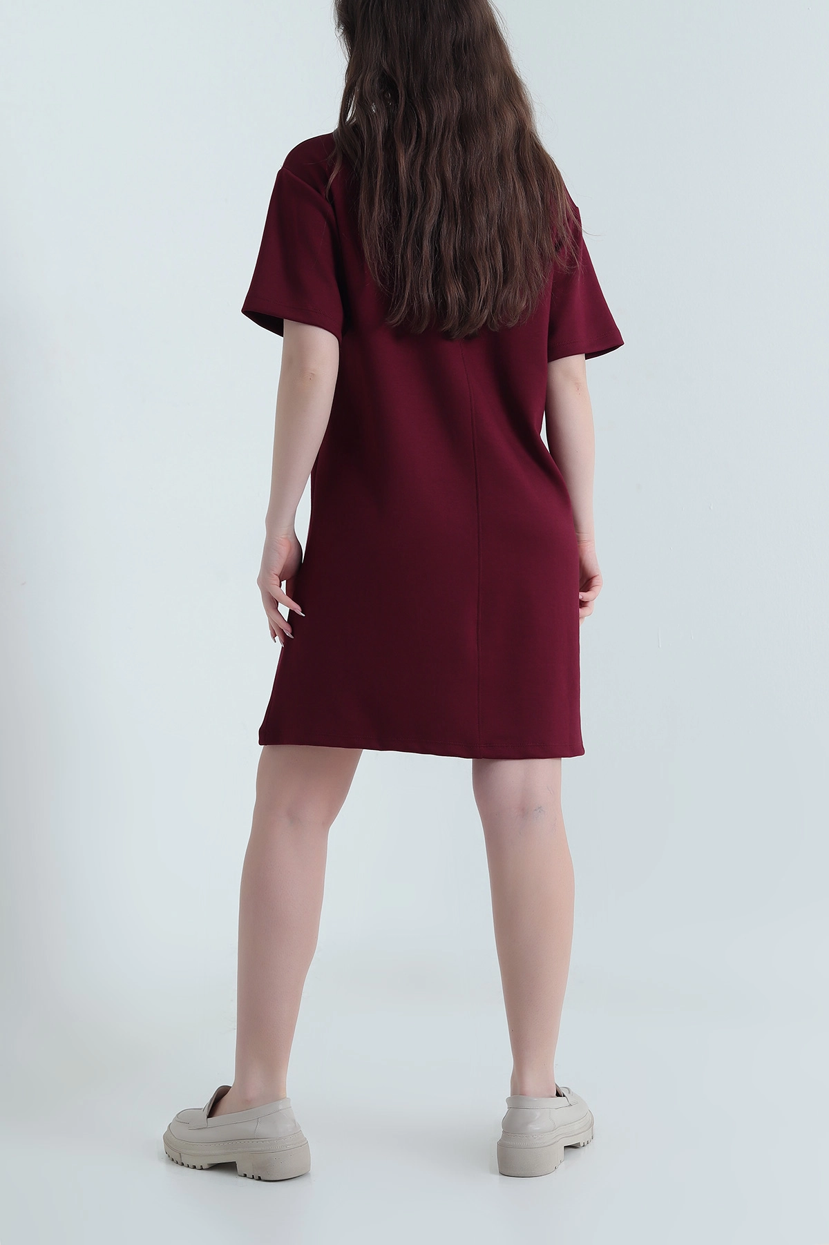 Bordo Kısa Kollu Modal Kadın Elbise 452243