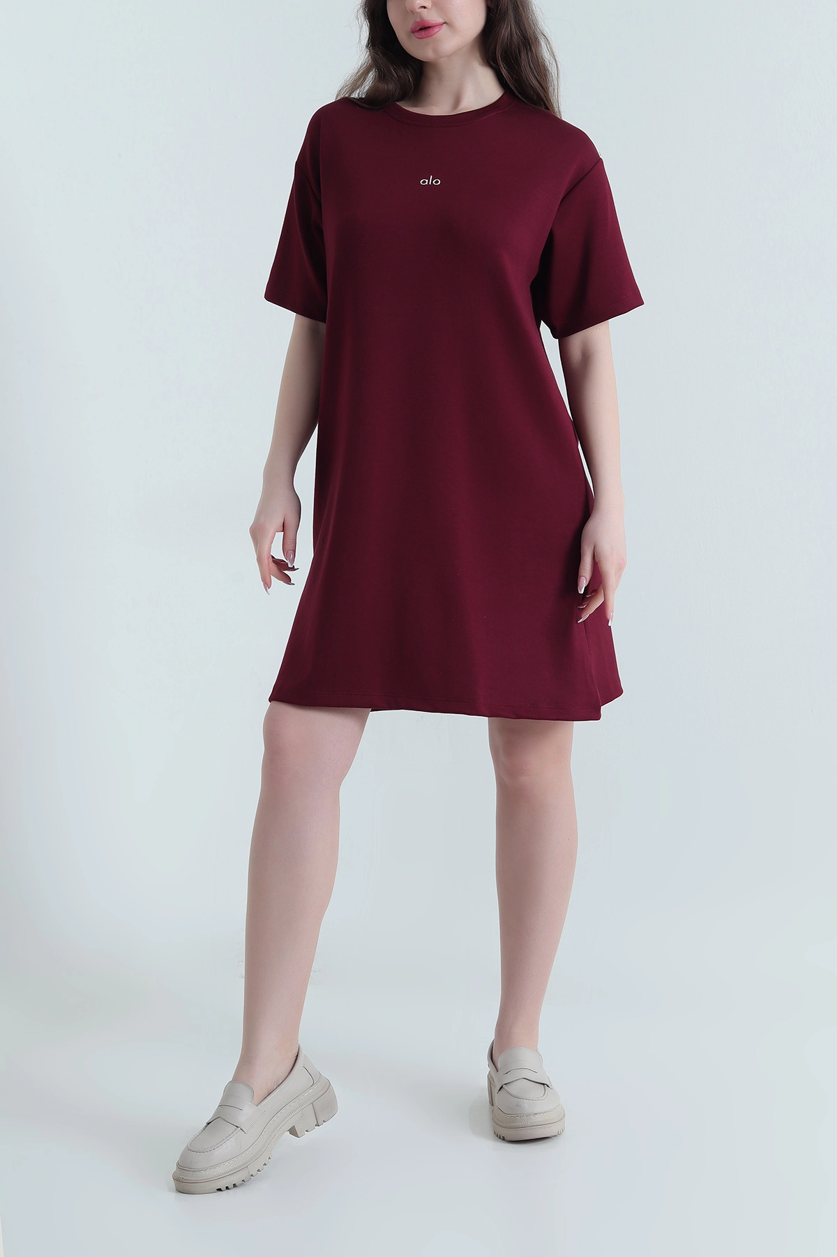 Bordo Kısa Kollu Modal Kadın Elbise 452243
