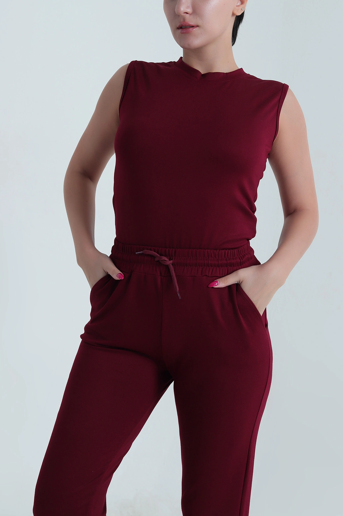 Bordo Kolsuz Bisiklet Yaka Modal Kadın İkili Takım 479522