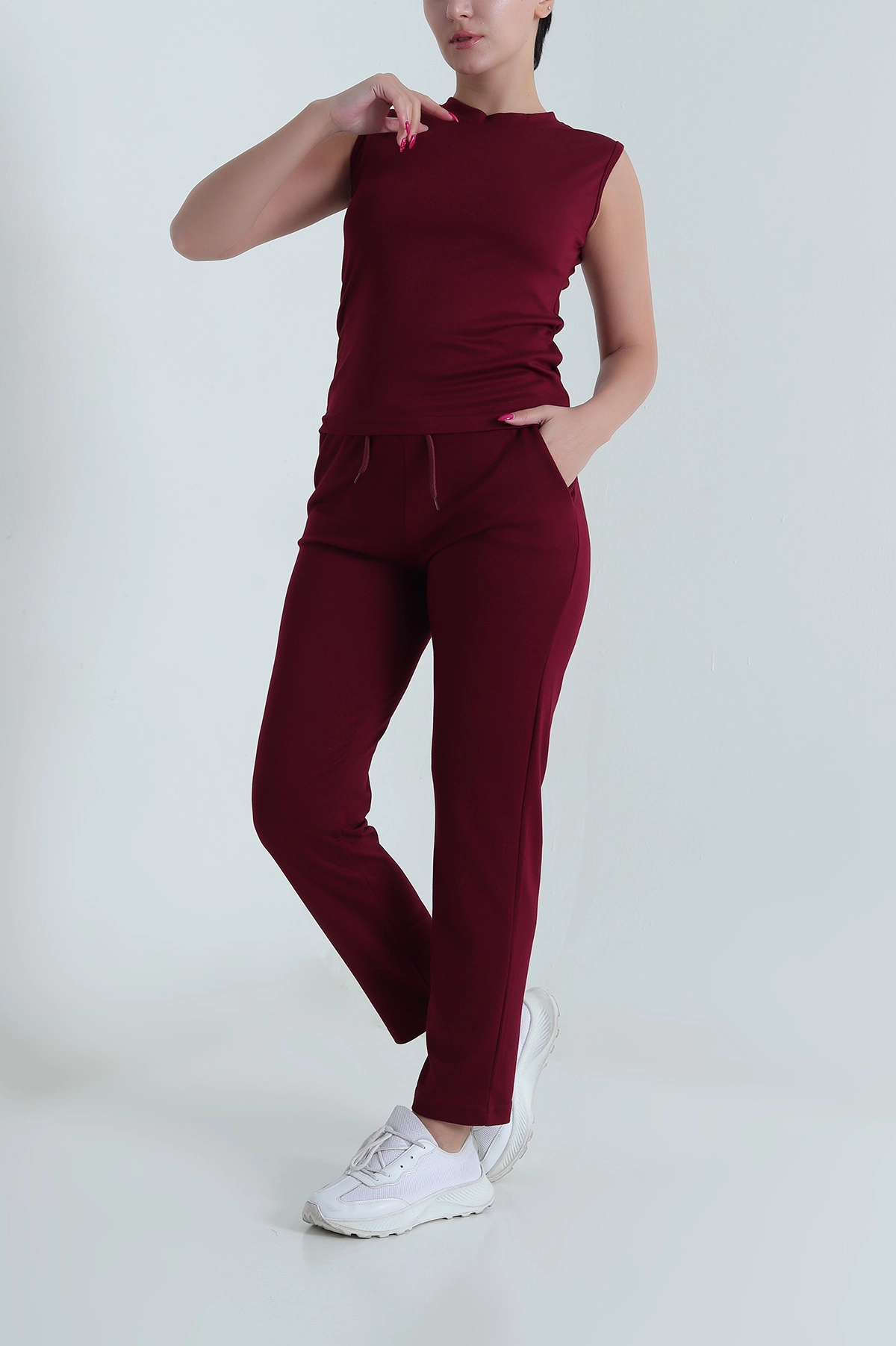 Bordo Kolsuz Bisiklet Yaka Modal Kadın İkili Takım 479522
