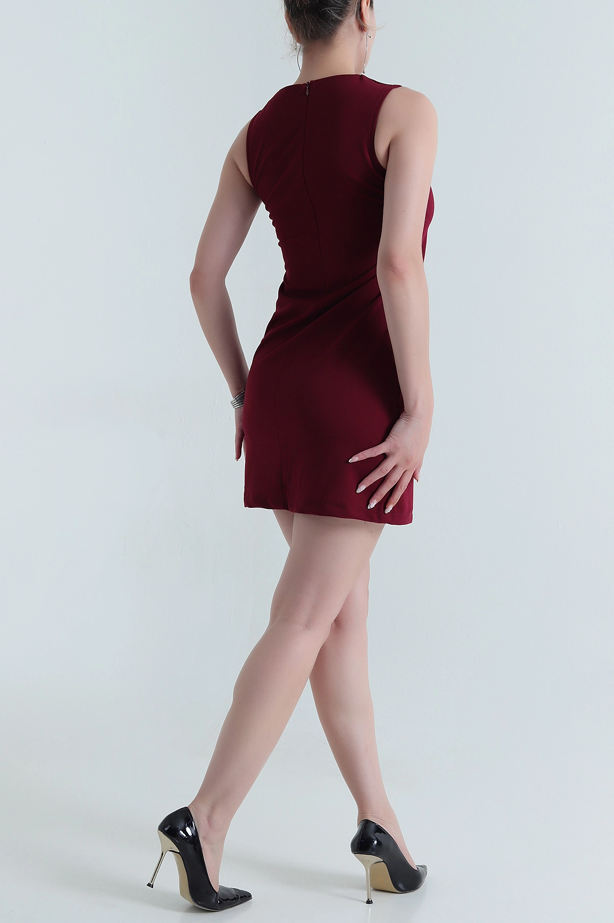 Bordo Kolsuz Crep Kadın Elbise 481208